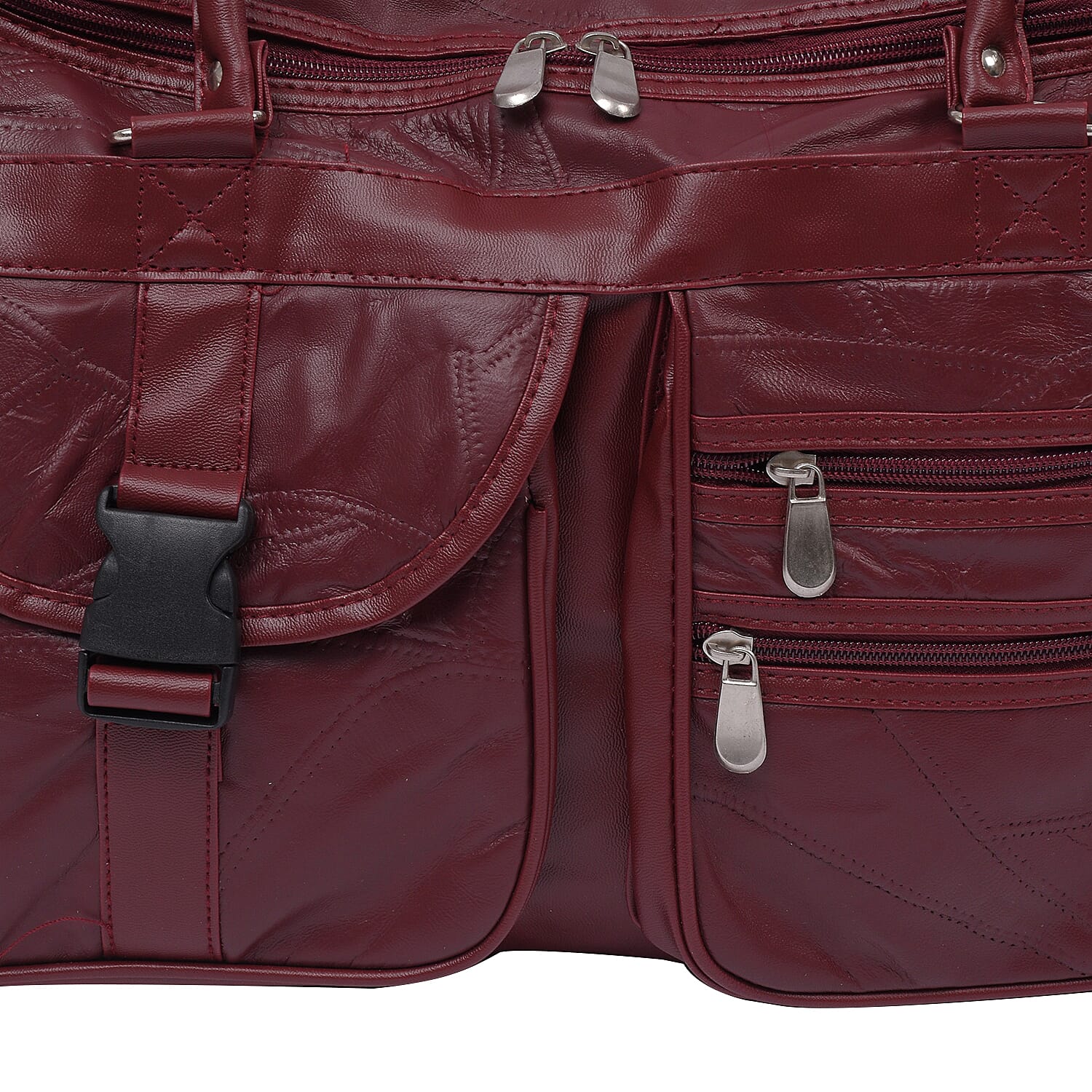 LOS ANGELES CLOSEOUT 100% Genuine Patch Leather Travel Duffle Bag with Shoulder Strap (Size 23x11x10 Inches) - Burgundy