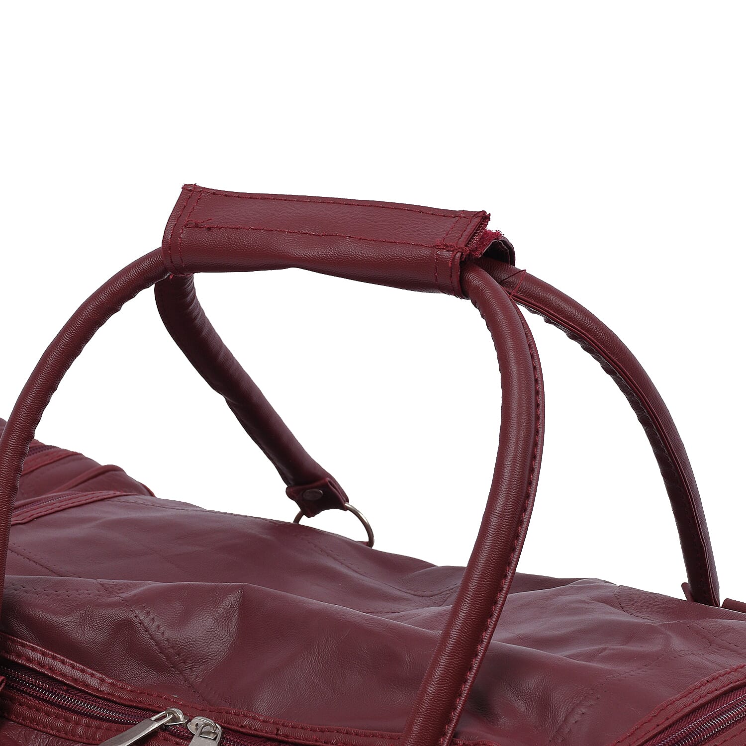 LOS ANGELES CLOSEOUT 100% Genuine Patch Leather Travel Duffle Bag with Shoulder Strap (Size 23x11x10 Inches) - Burgundy