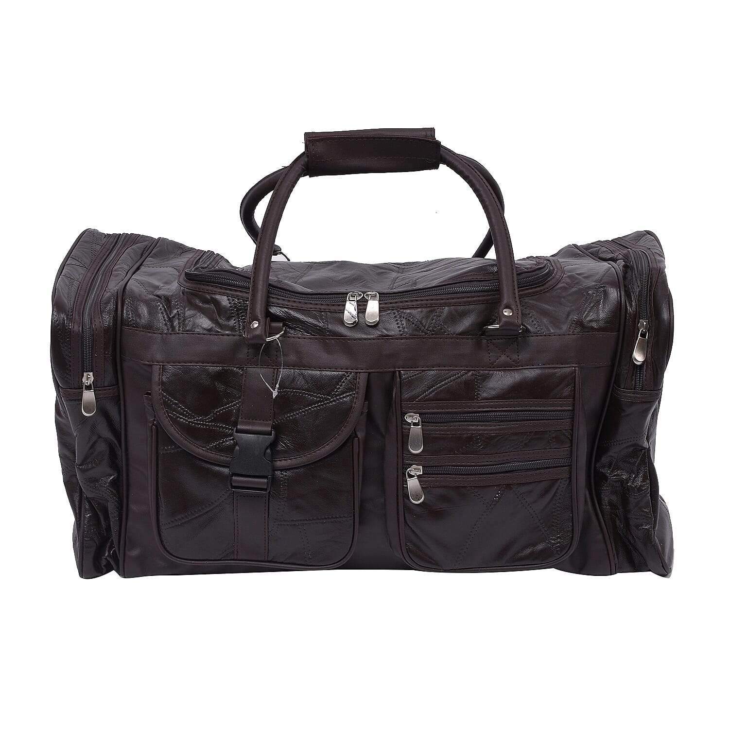 LOS ANGELES CLOSEOUT 100% Genuine Patch Leather Travel Duffle Bag with Shoulder Strap (Size 23x11x10 Inches) - Brown