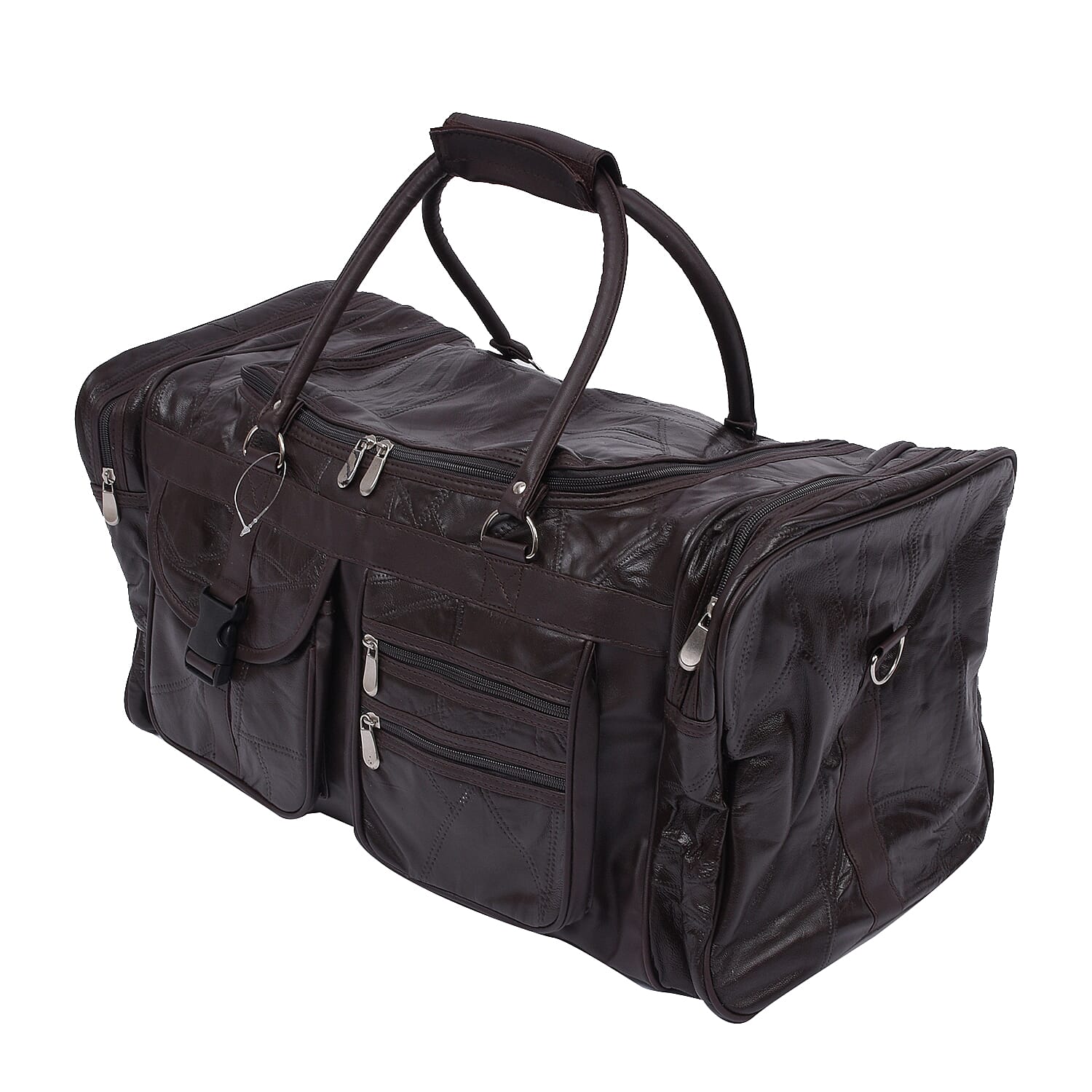 LOS ANGELES CLOSEOUT 100% Genuine Patch Leather Travel Duffle Bag with Shoulder Strap (Size 23x11x10 Inches) - Brown