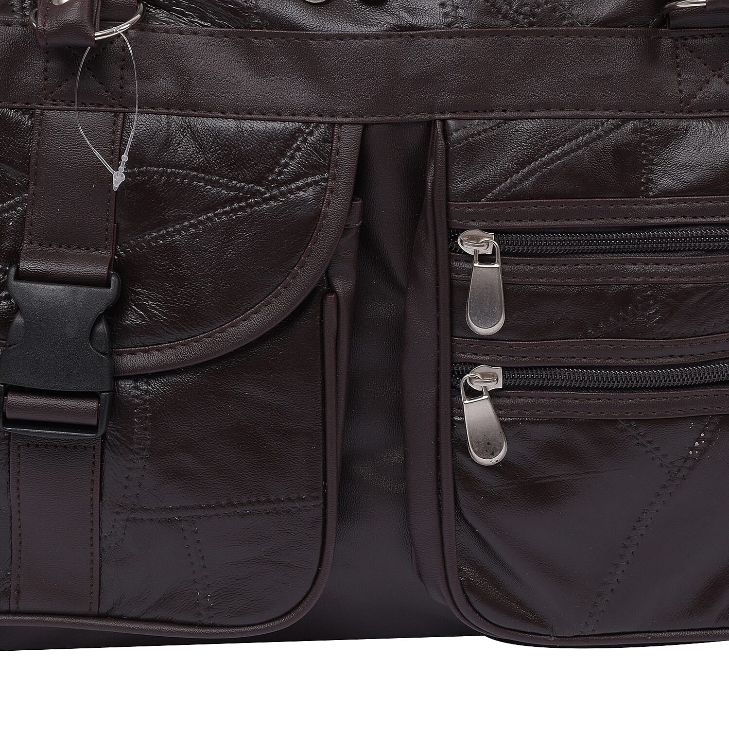 LOS ANGELES CLOSEOUT 100% Genuine Patch Leather Travel Duffle Bag with Shoulder Strap (Size 23x11x10 Inches) - Brown