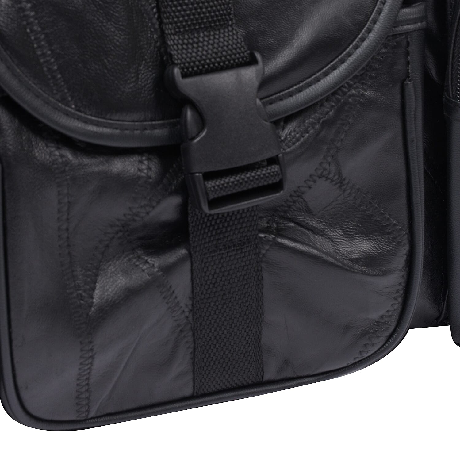 LOS ANGELES CLOSEOUT 100% Genuine Patch Leather Travel Duffle Bag with Trolley (Size 25x13x12 Inches) - Black