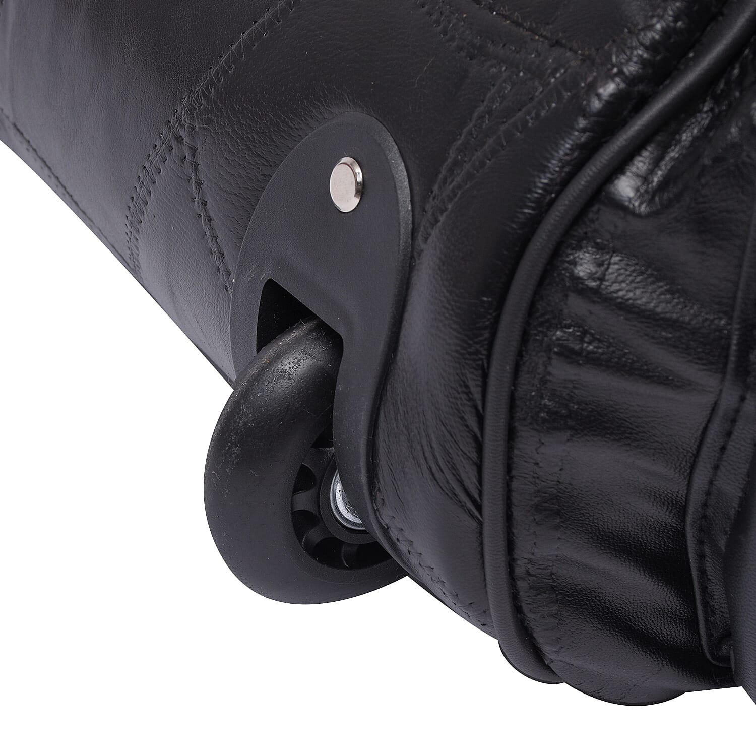 LOS ANGELES CLOSEOUT 100% Genuine Patch Leather Travel Duffle Bag with Trolley (Size 25x13x12 Inches) - Black