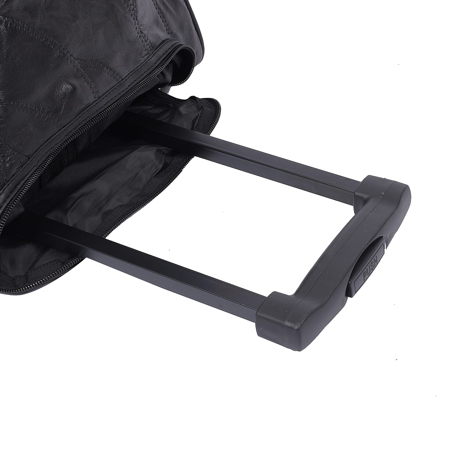 LOS ANGELES CLOSEOUT 100% Genuine Patch Leather Travel Duffle Bag with Trolley (Size 25x13x12 Inches) - Black