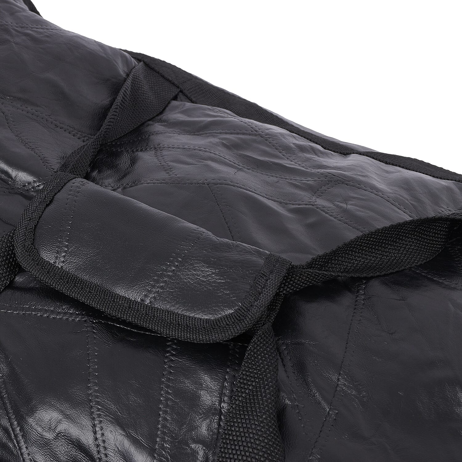 LOS ANGELES CLOSEOUT 100% Genuine Patch Leather Travel Duffle Bag with Trolley (Size 25x13x12 Inches) - Black