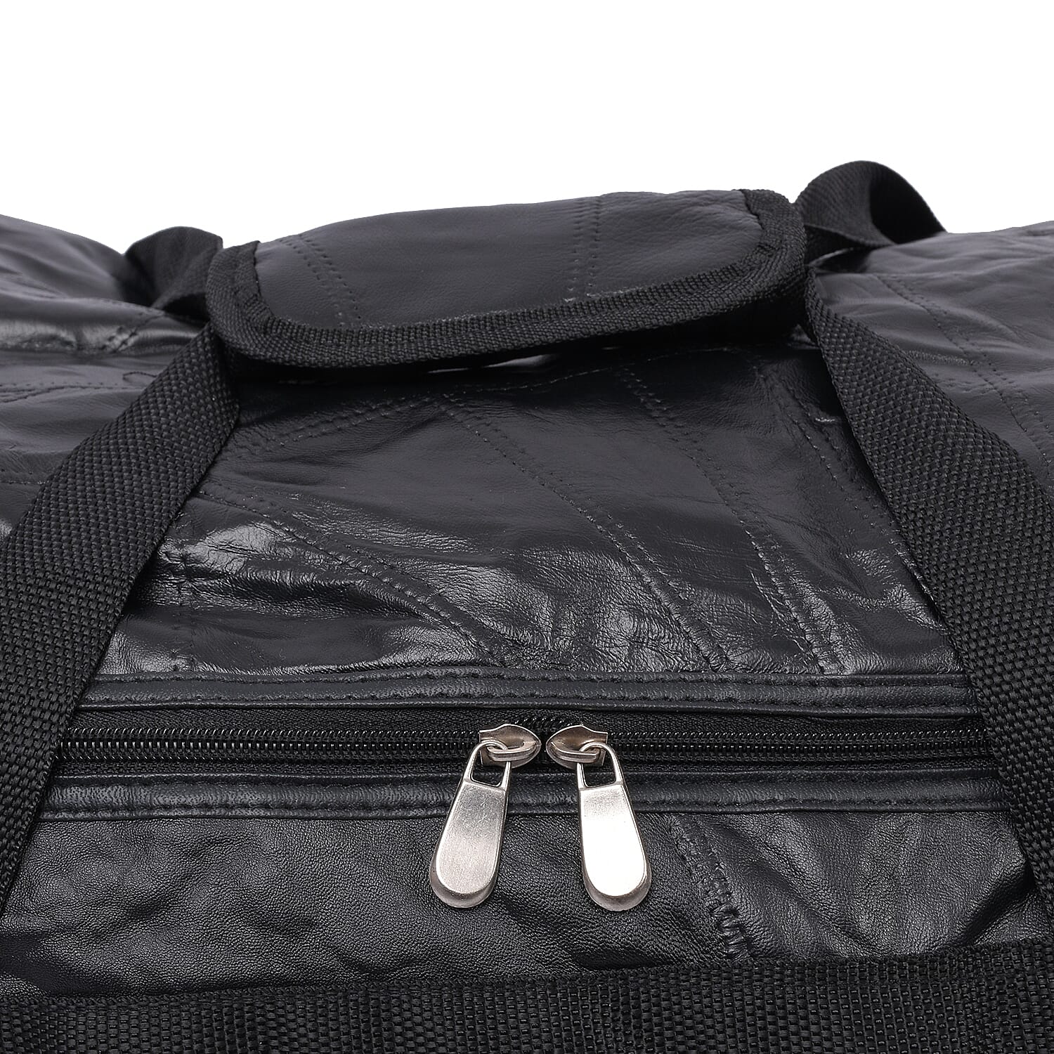 LOS ANGELES CLOSEOUT 100% Genuine Patch Leather Travel Duffle Bag with Trolley (Size 25x13x12 Inches) - Black