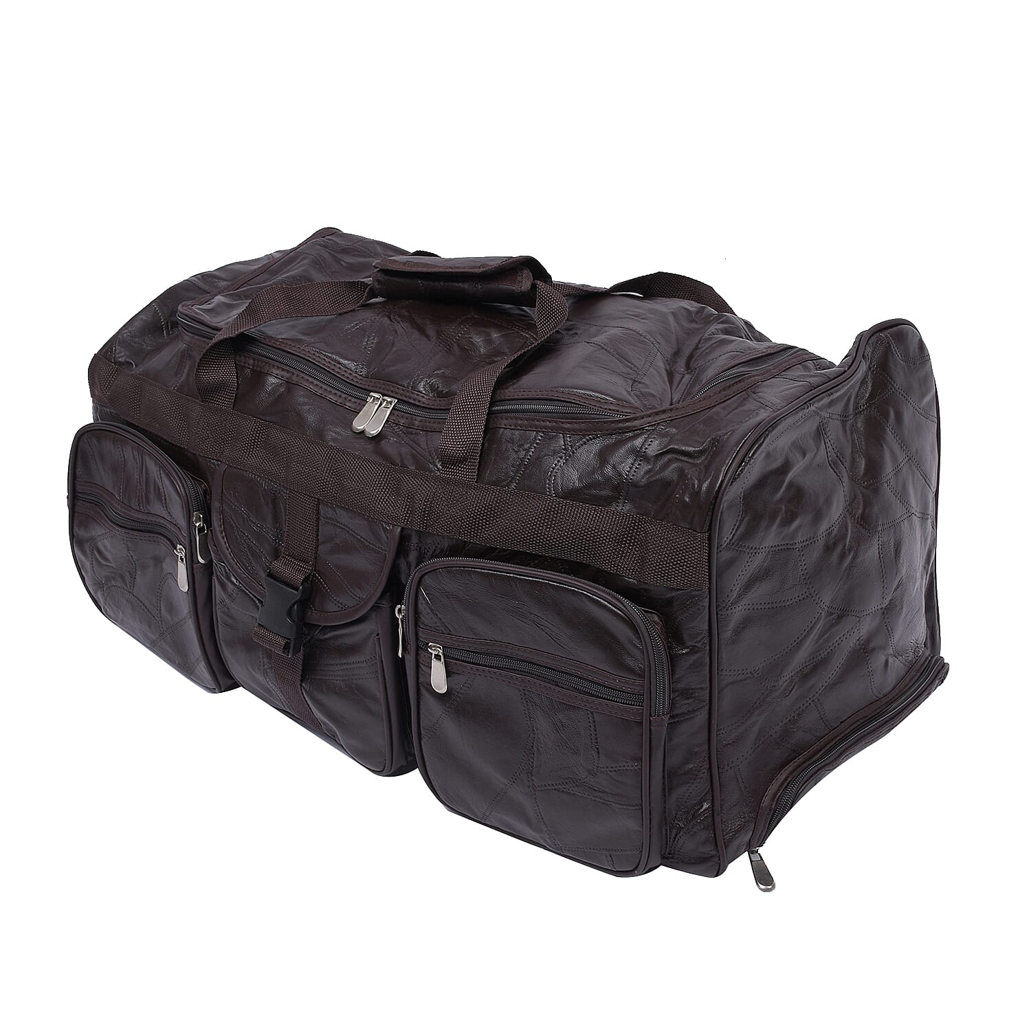 LOS ANGELES CLOSEOUT 100% Genuine Patch Leather Travel Duffle Bag with Trolley (Size 25x13x12 Inches) - Brown