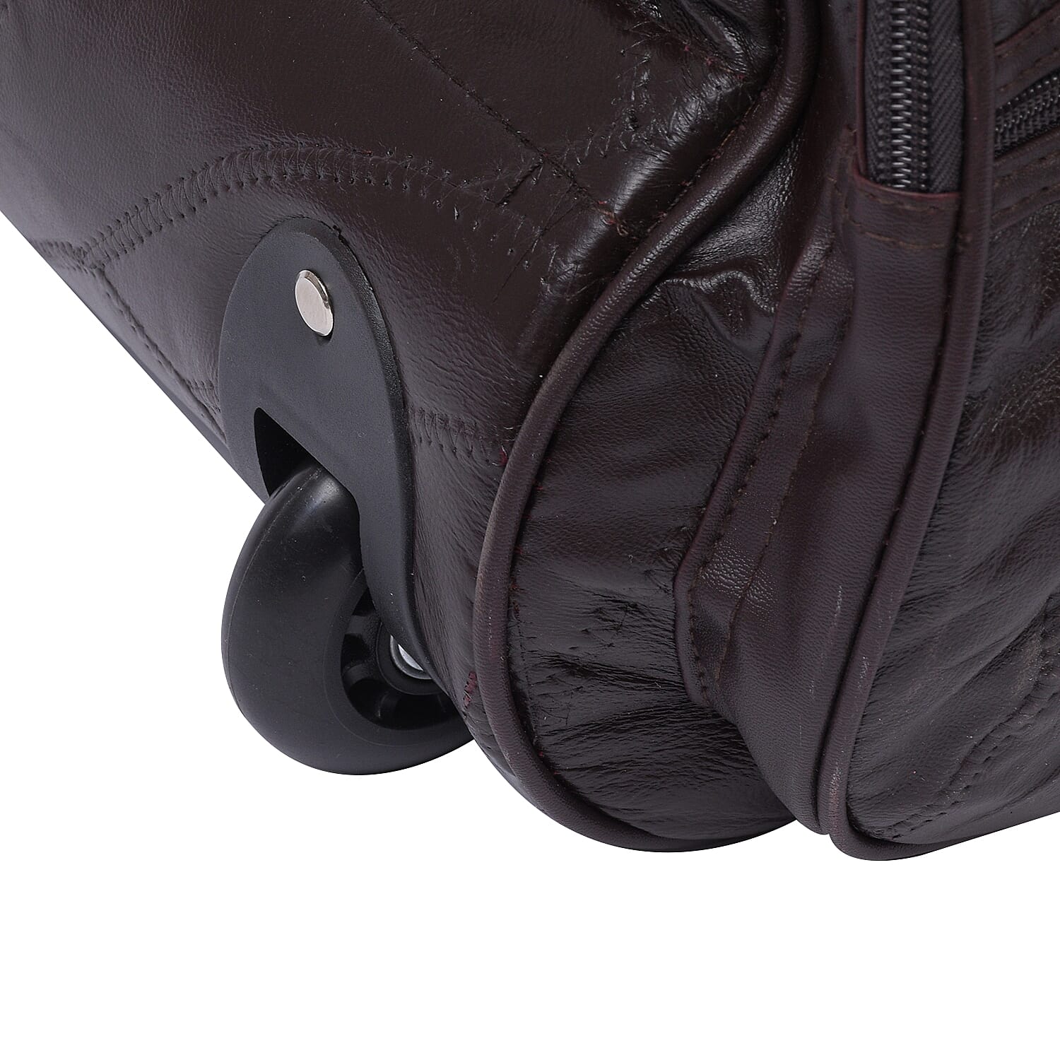 LOS ANGELES CLOSEOUT 100% Genuine Patch Leather Travel Duffle Bag with Trolley (Size 25x13x12 Inches) - Brown