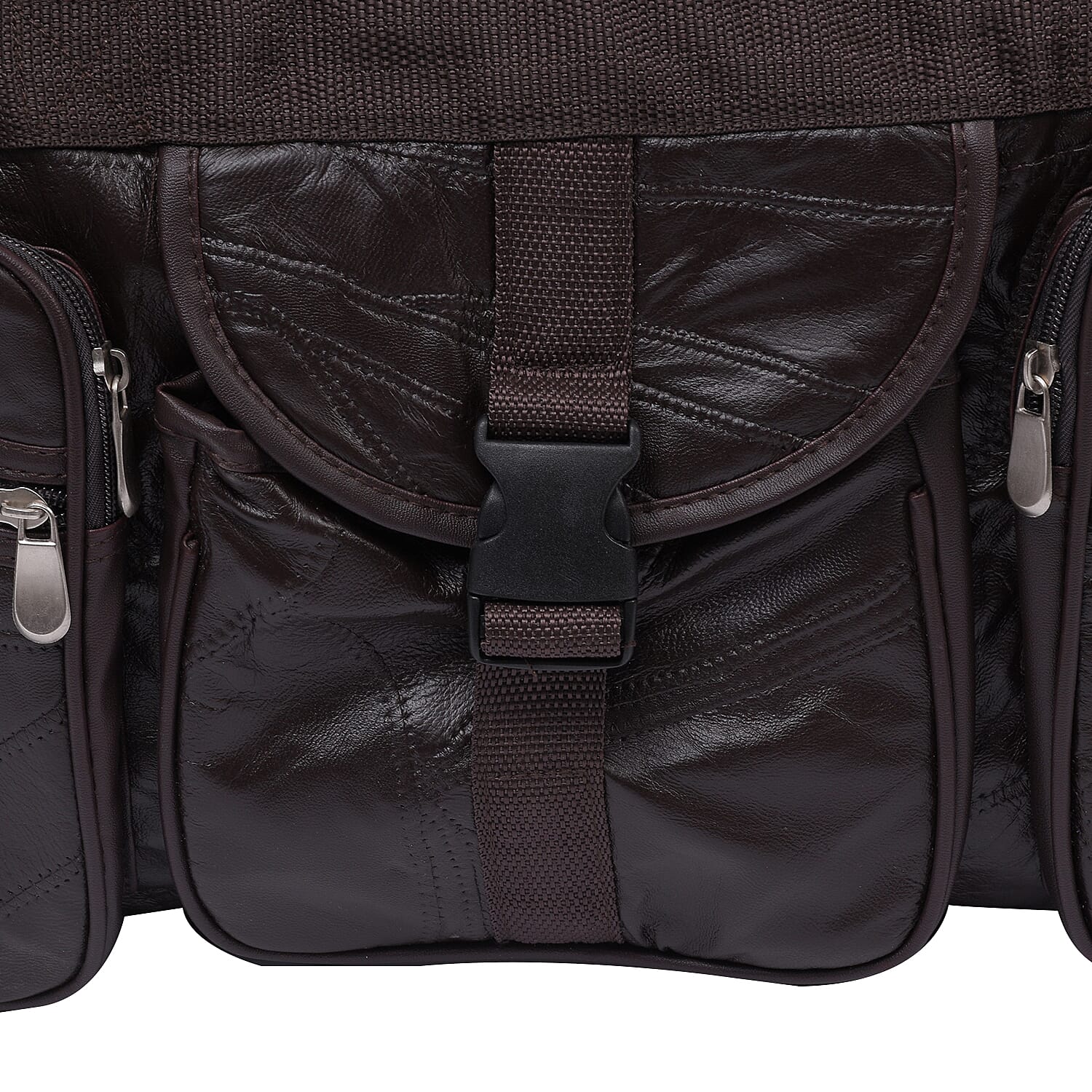 LOS ANGELES CLOSEOUT 100% Genuine Patch Leather Travel Duffle Bag with Trolley (Size 25x13x12 Inches) - Brown