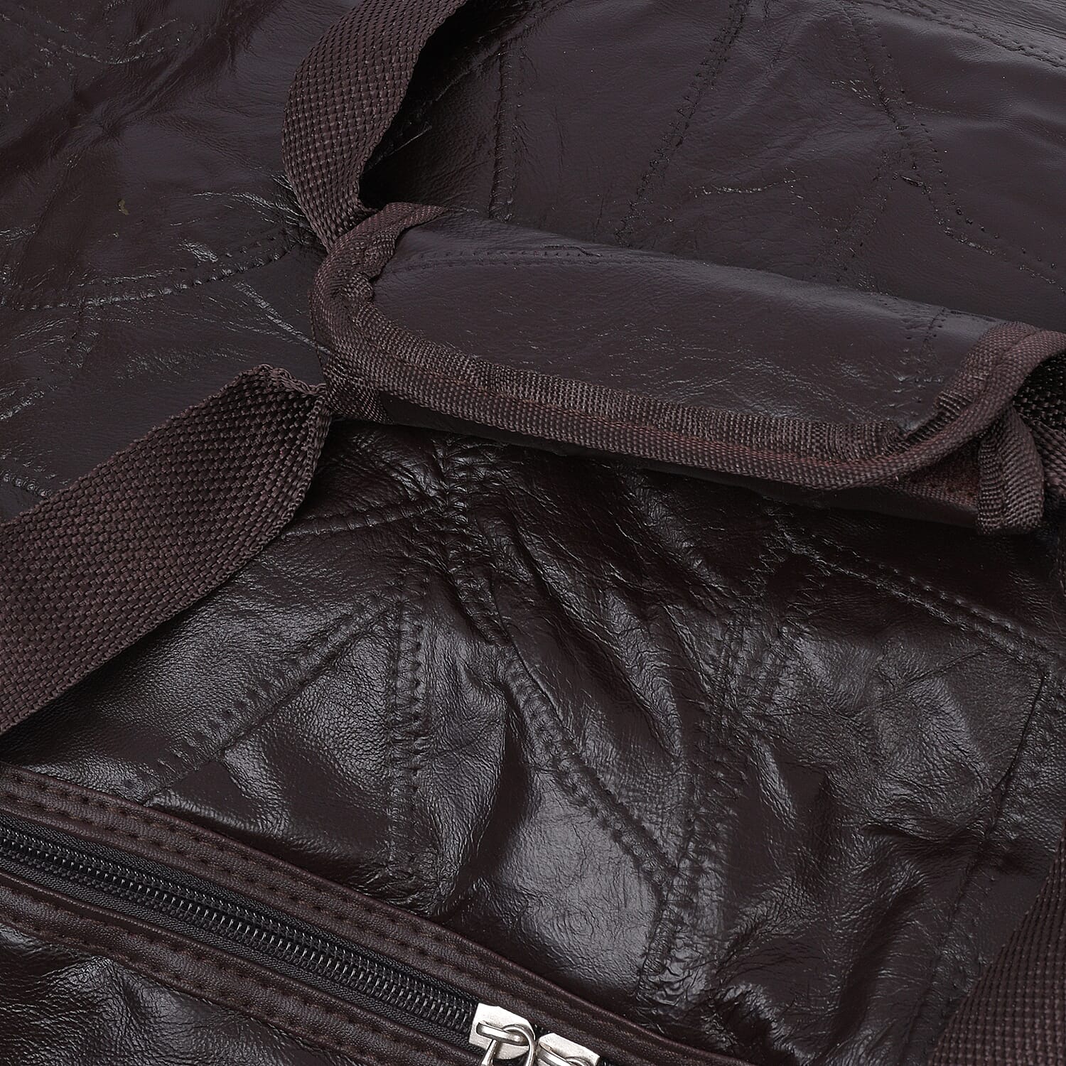 LOS ANGELES CLOSEOUT 100% Genuine Patch Leather Travel Duffle Bag with Trolley (Size 25x13x12 Inches) - Brown