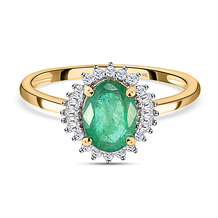 1.25 Ct. 9K Yellow Gold AA Kagem Zambian Emerald and Diamond Ring