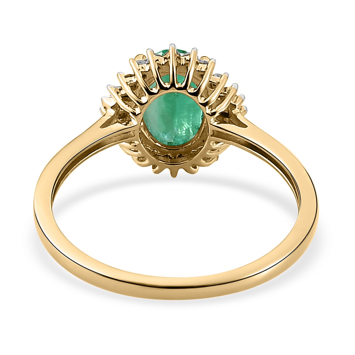 9K Yellow Gold Kagem Zambian Emerald and Diamond Ring 1.25 Ct.