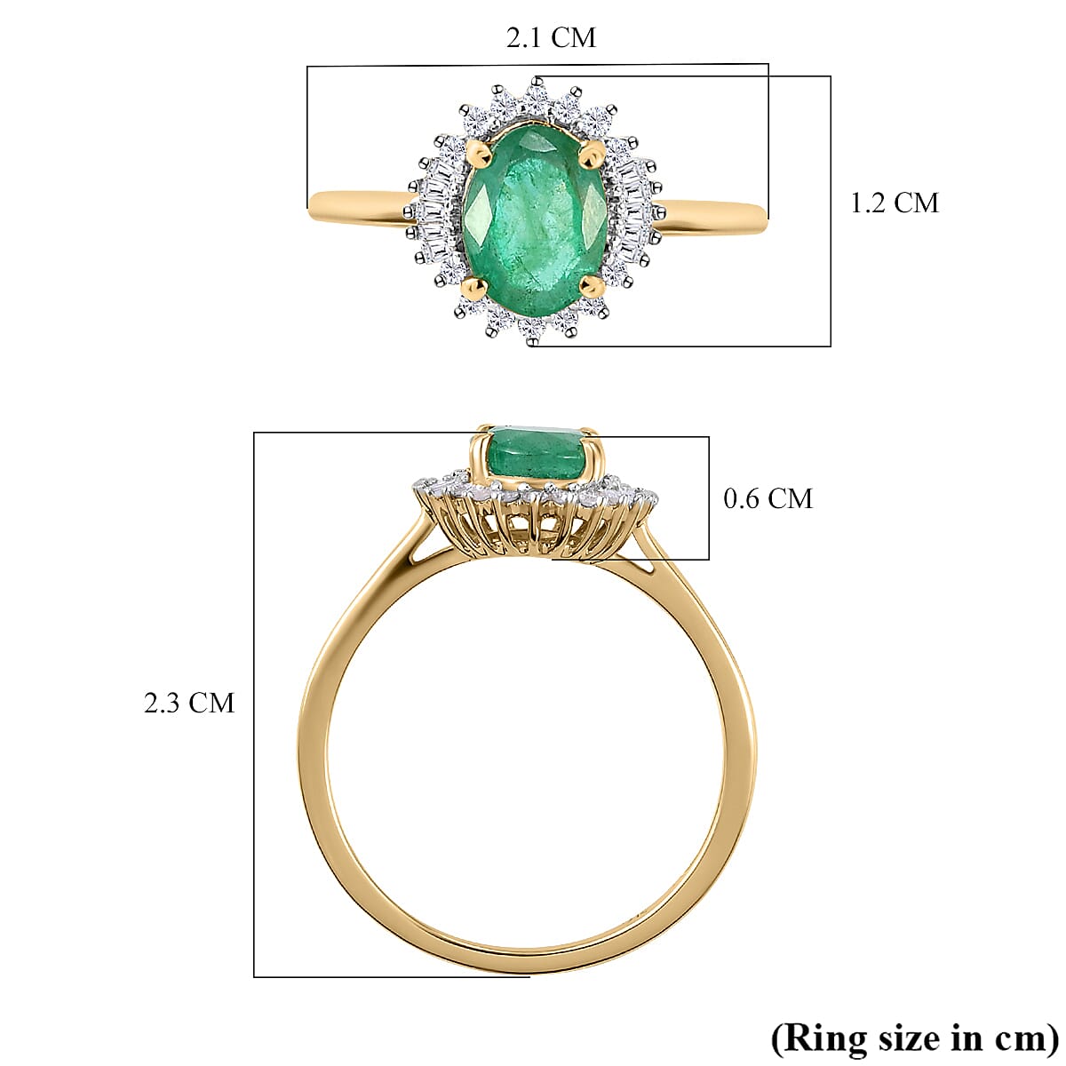 9K Yellow Gold Kagem Zambian Emerald and Diamond Ring 1.25 Ct.
