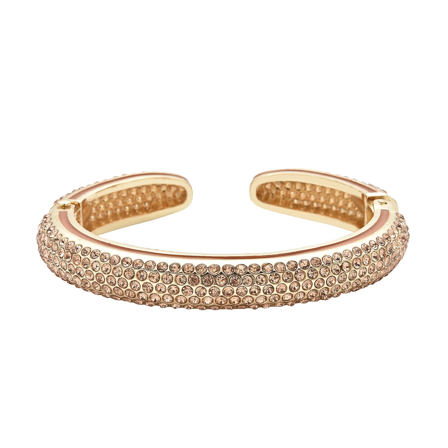 Champagne Austrian Crystal Cuff Bangle (Size 7) Enamelled in Yellow Gold Tone