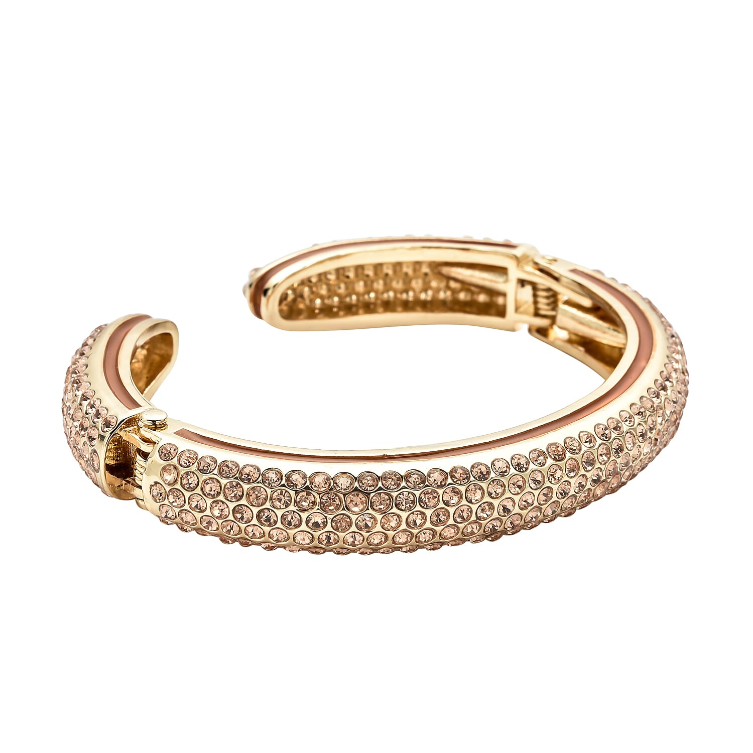 Champagne Austrian Crystal Cuff Bangle (Size 7) Enamelled in Yellow Gold Tone