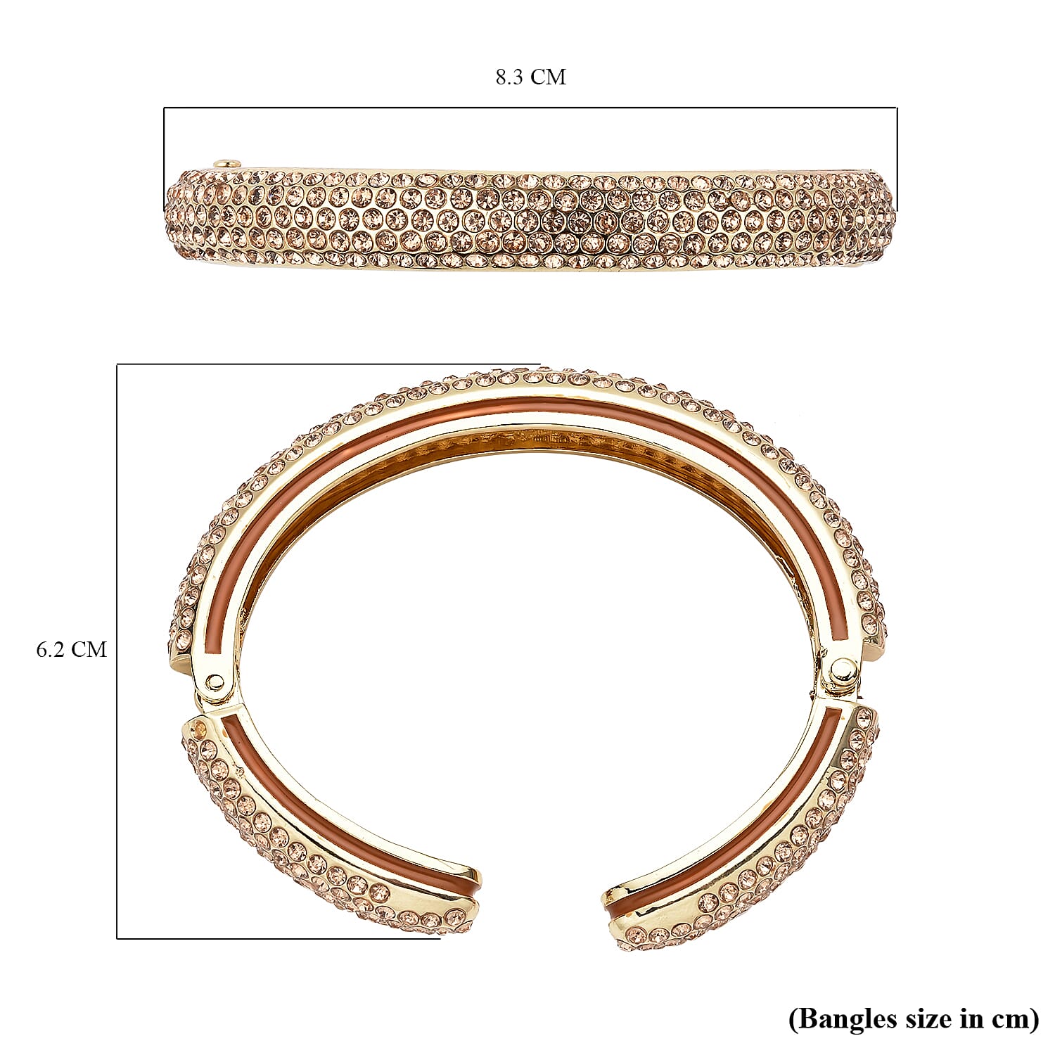 Champagne Austrian Crystal Cuff Bangle (Size 7) Enamelled in Yellow Gold Tone