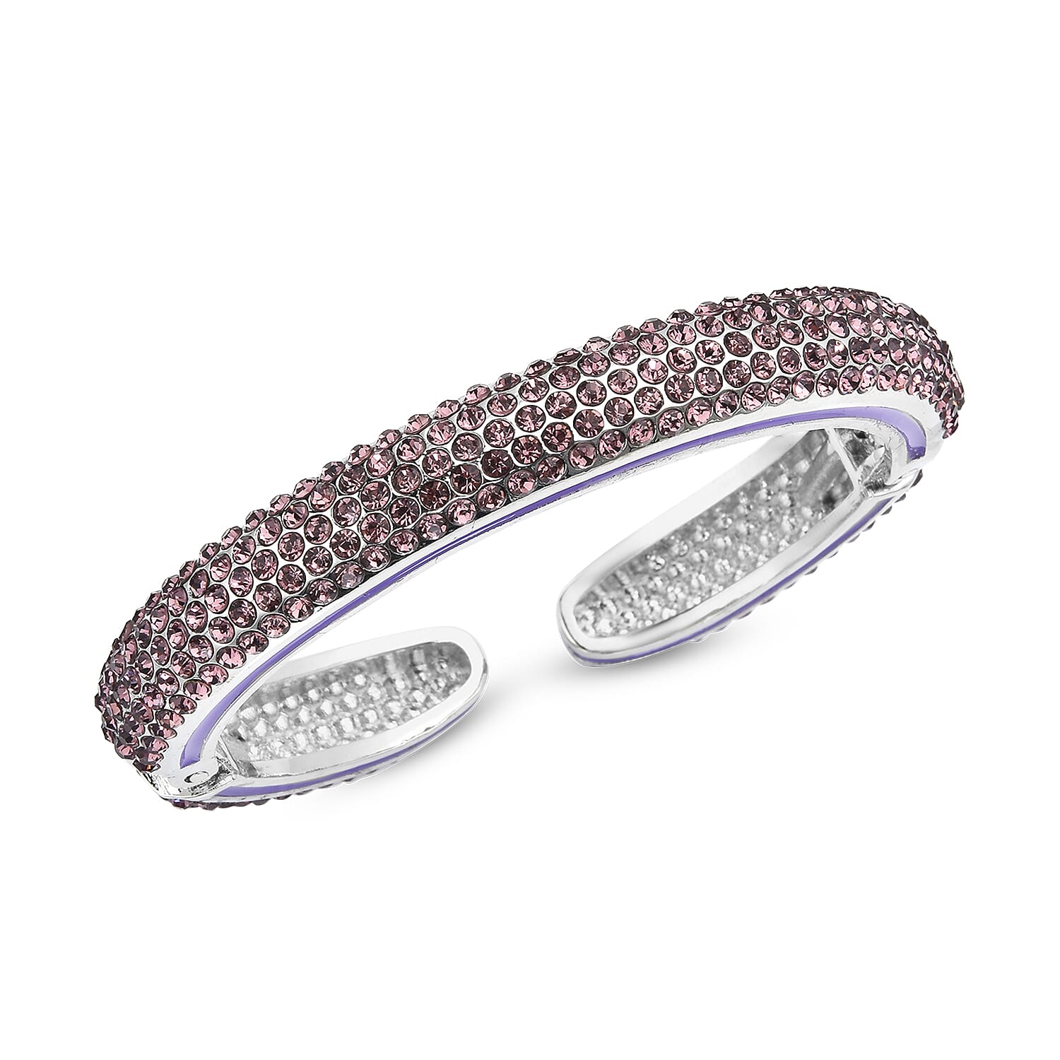 Purple Austrian Crystal Cuff Bangle (Size 7) Enamelled in Silver Tone