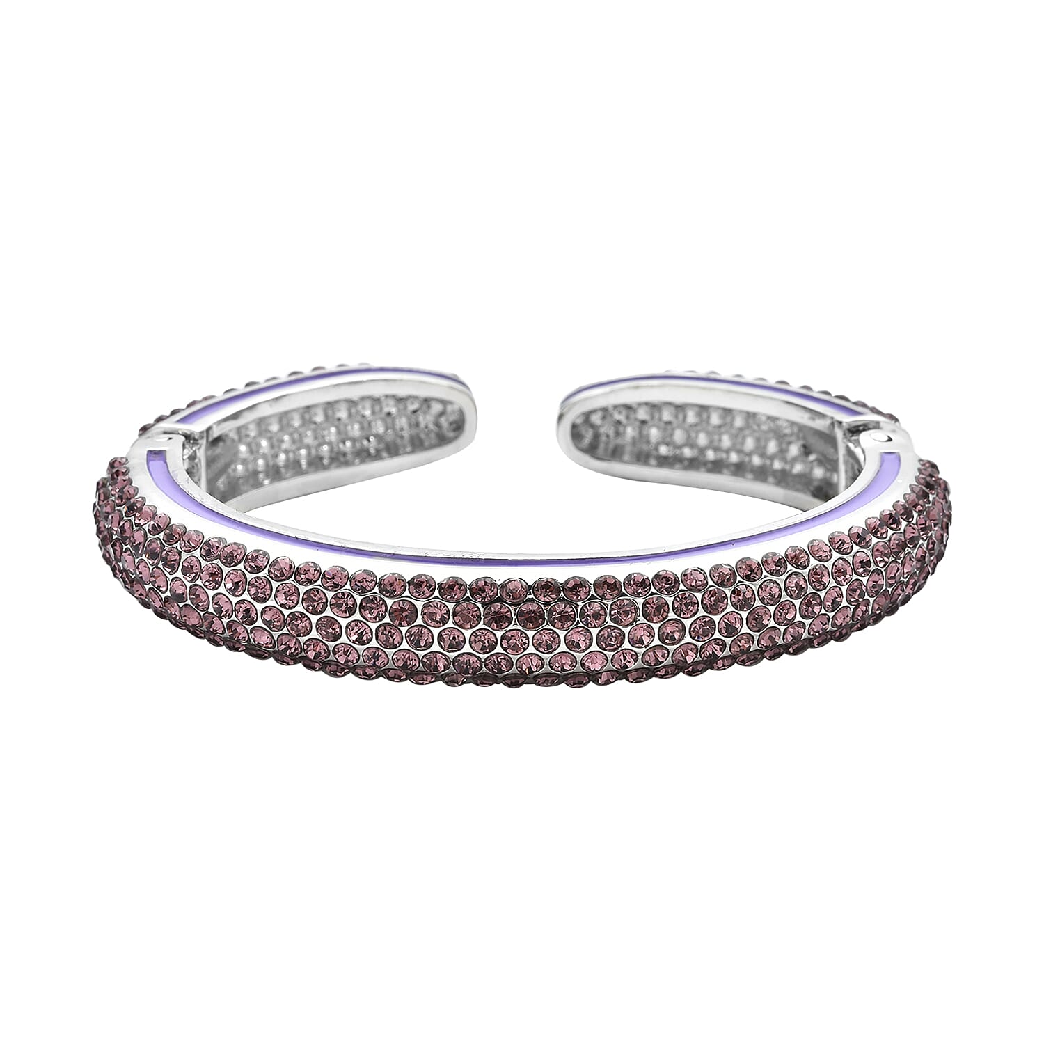 Purple Austrian Crystal Cuff Bangle (Size 7) Enamelled in Silver Tone