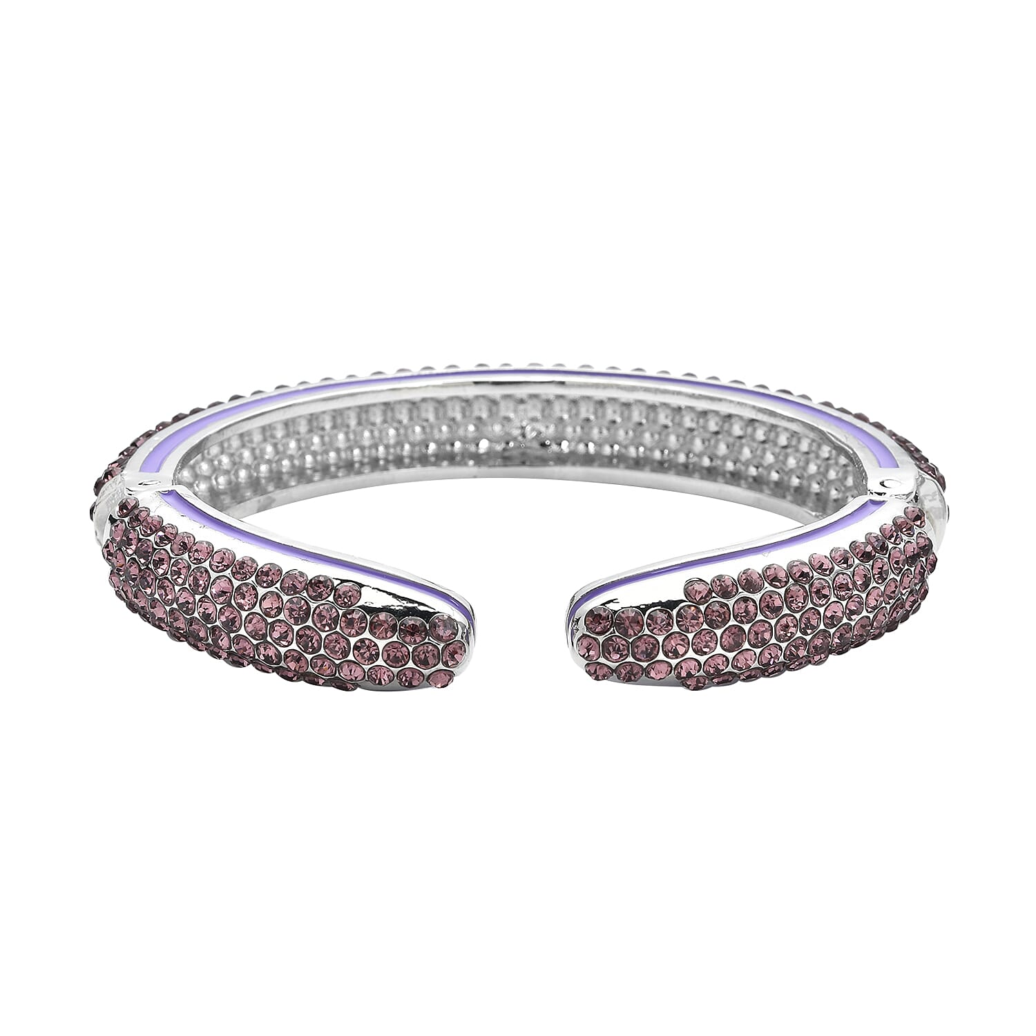 Purple Austrian Crystal Cuff Bangle (Size 7) Enamelled in Silver Tone