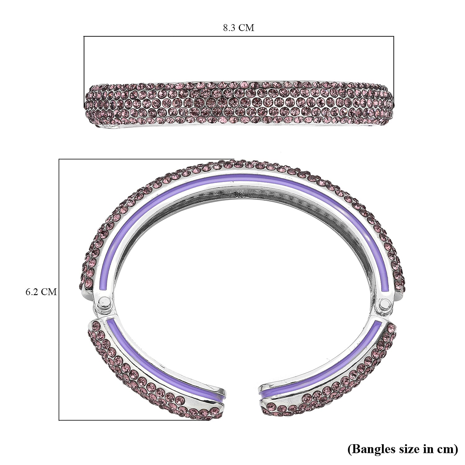 Purple Austrian Crystal Cuff Bangle (Size 7) Enamelled in Silver Tone