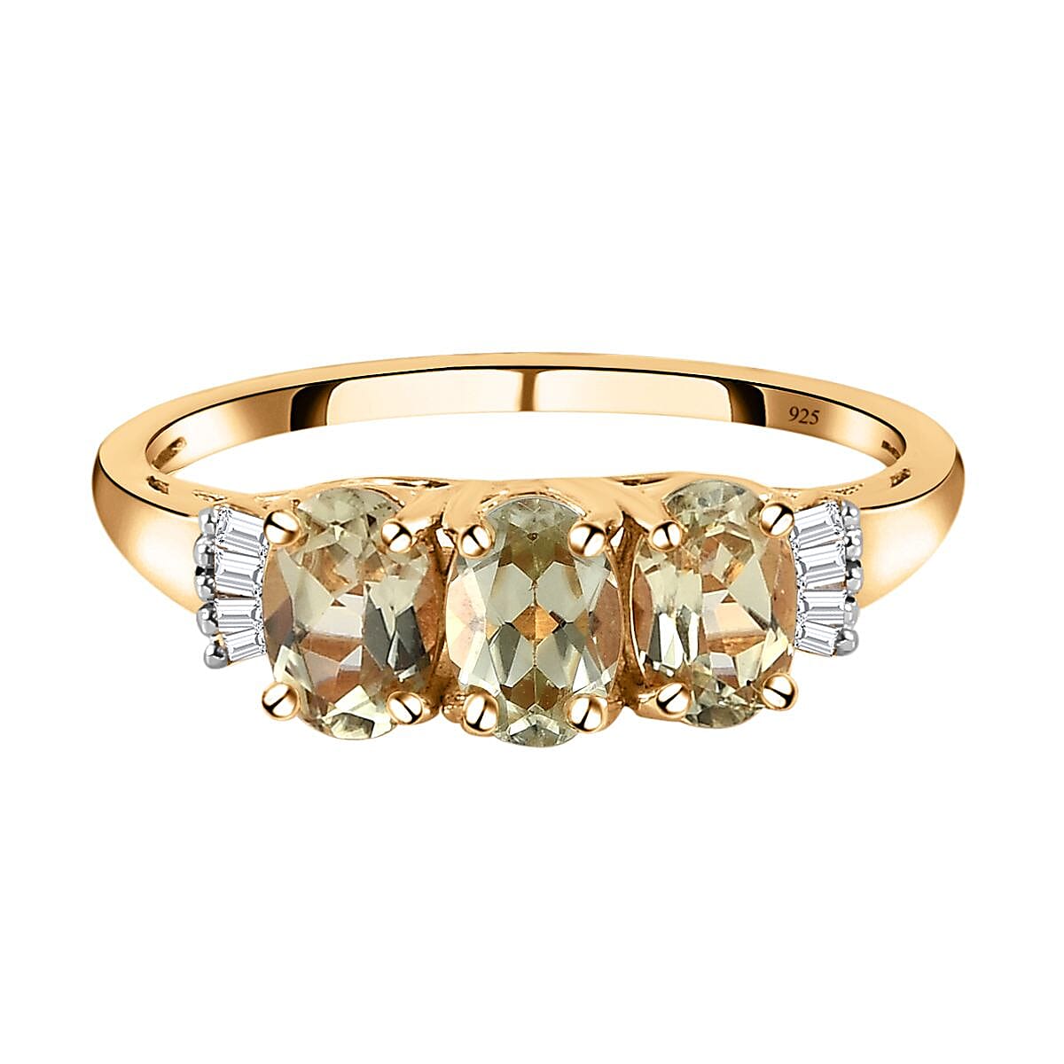Turkizite and Diamond Ring in Yellow Gold Vermeil Plated Sterling Silver 1.46 Ct.