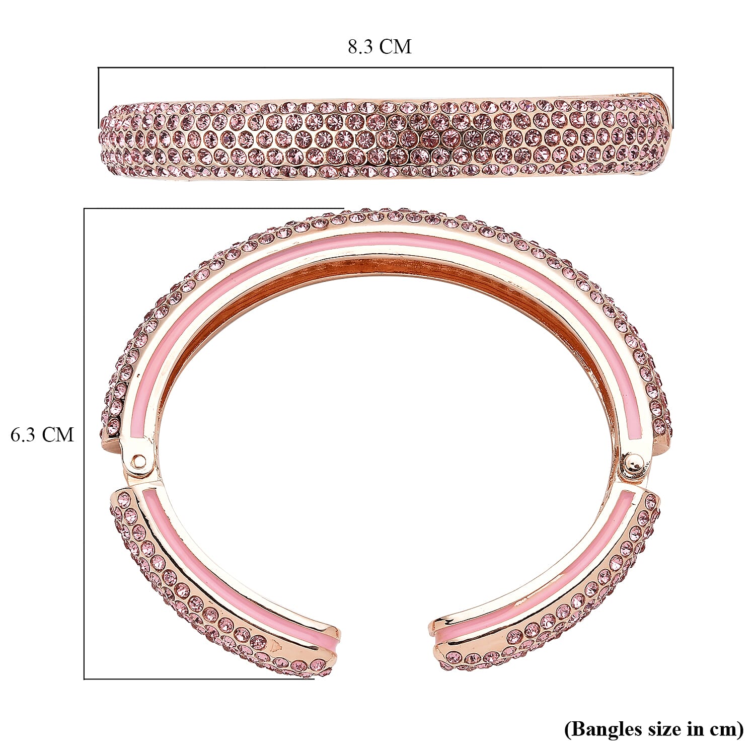 Pink Austrian Crystal Cuff Bangle (Size 7) Enamelled in Rose Gold Tone