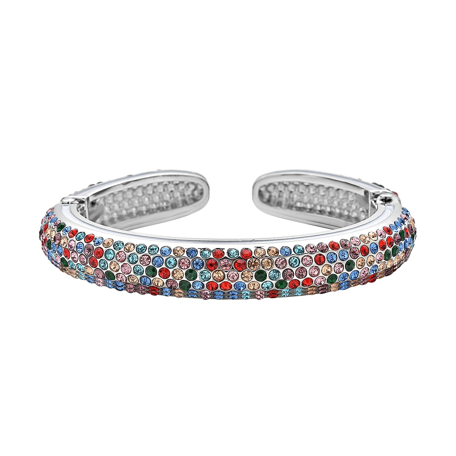 Multi Colour Austrian Crystal Bangle (Size 7) in Silver Tone