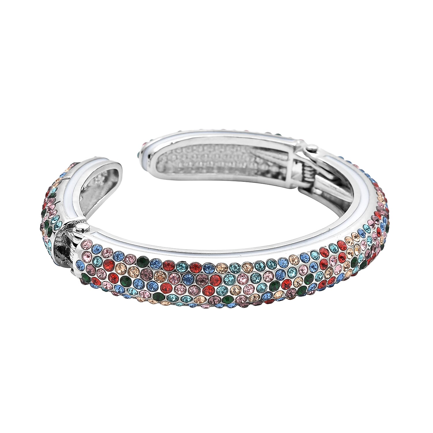 Multi Colour Austrian Crystal Bangle (Size 7) in Silver Tone