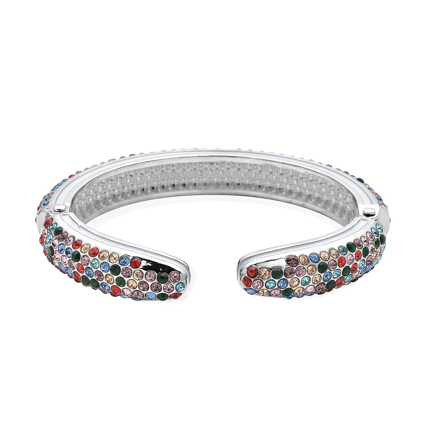 Multi Colour Austrian Crystal Bangle (Size 7) in Silver Tone