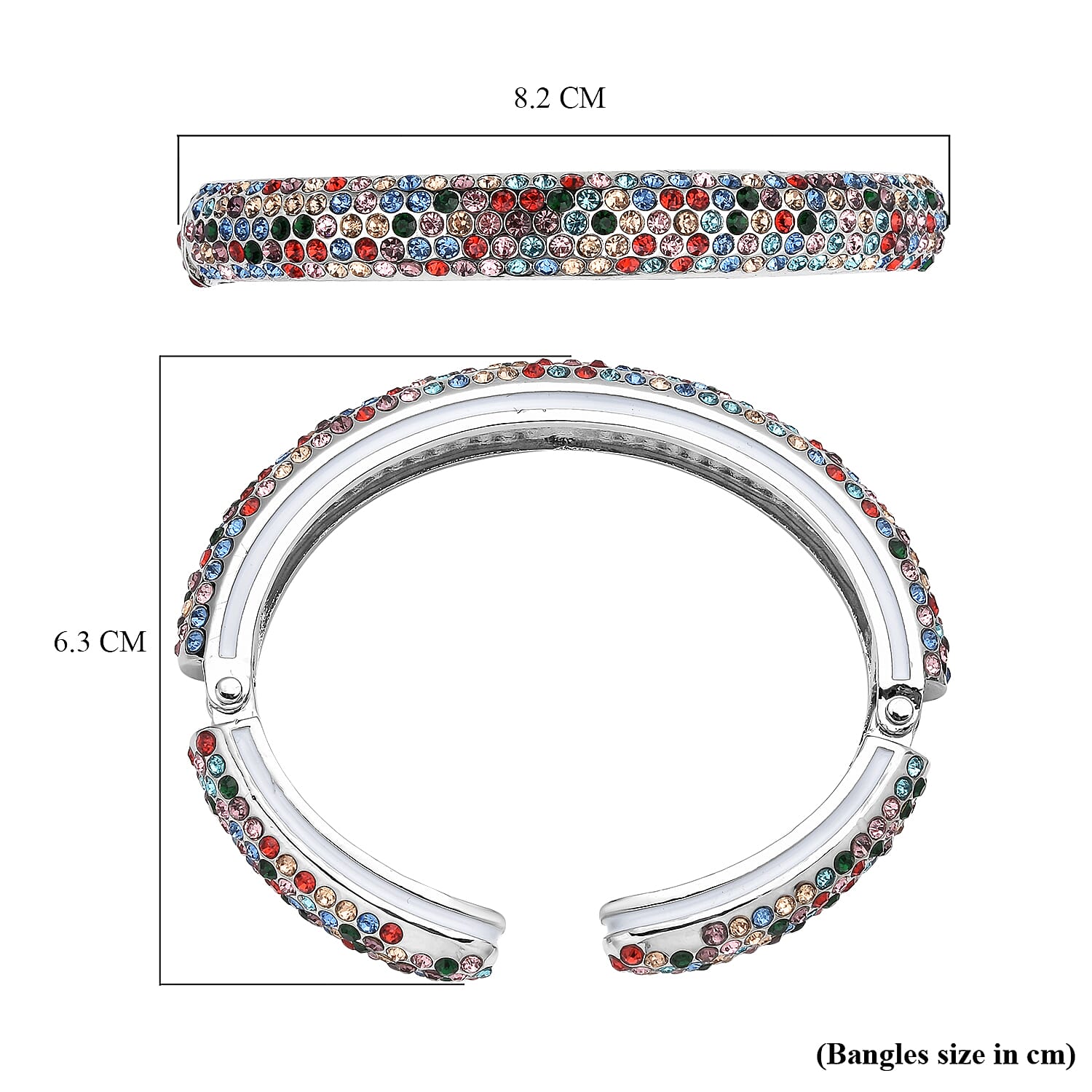 Multi Colour Austrian Crystal Bangle (Size 7) in Silver Tone