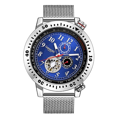 Gamages Of London Aspect Timer Automatic Movement Navy Dial Water Resistant Watch with Silver Colour Mesh Bracelet