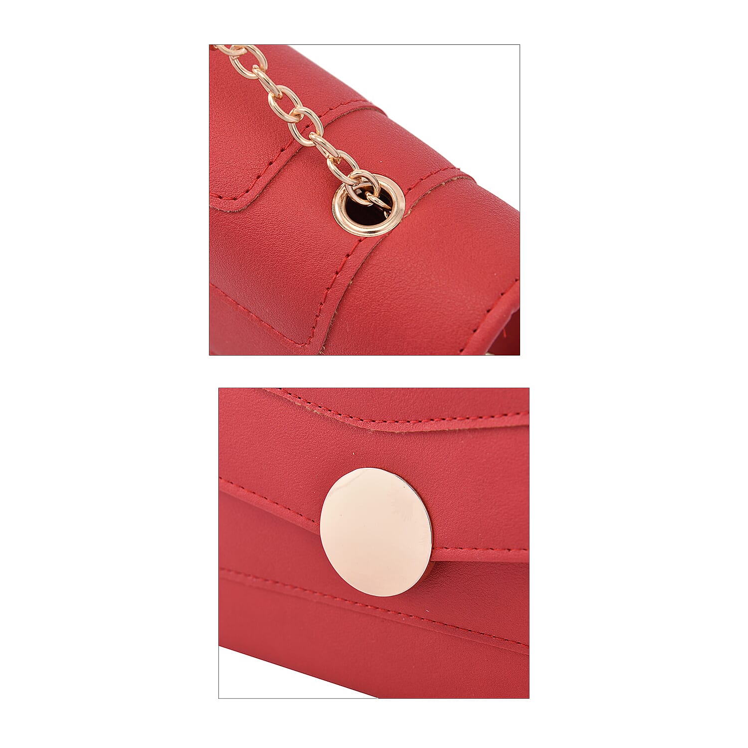PU Litchi Grain Pattern Clutch Bag with Metal Chain and Shoulder Strap - Red