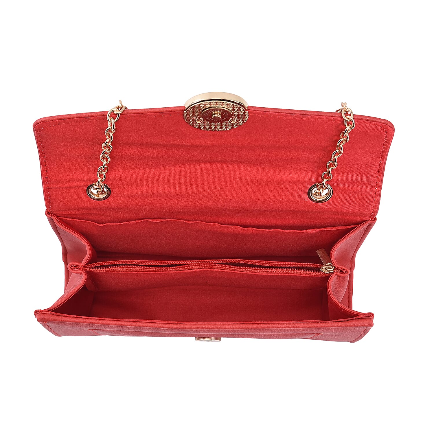 PU Litchi Grain Pattern Clutch Bag with Metal Chain and Shoulder Strap - Red