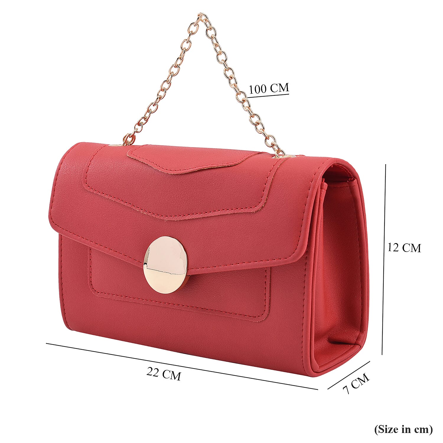 PU Litchi Grain Pattern Clutch Bag with Metal Chain and Shoulder Strap - Red