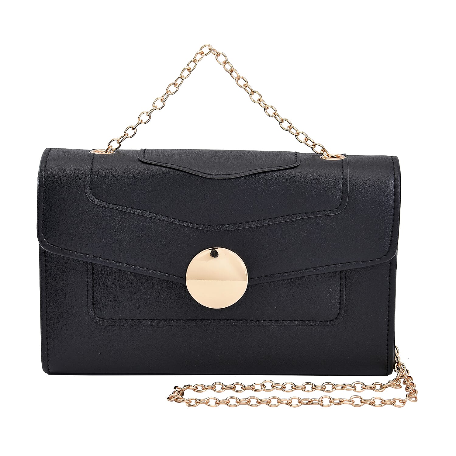 Litchi Grain Pattern Clutch Bag with Metal Chain and Shoulder Strap (Size 22x12x7 Cm) -Black