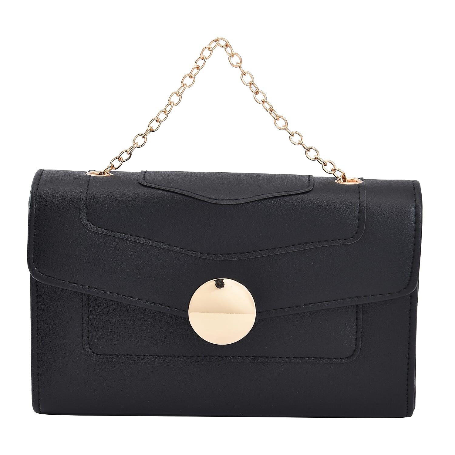 Litchi Grain Pattern Clutch Bag with Metal Chain and Shoulder Strap (Size 22x12x7 Cm) -Black