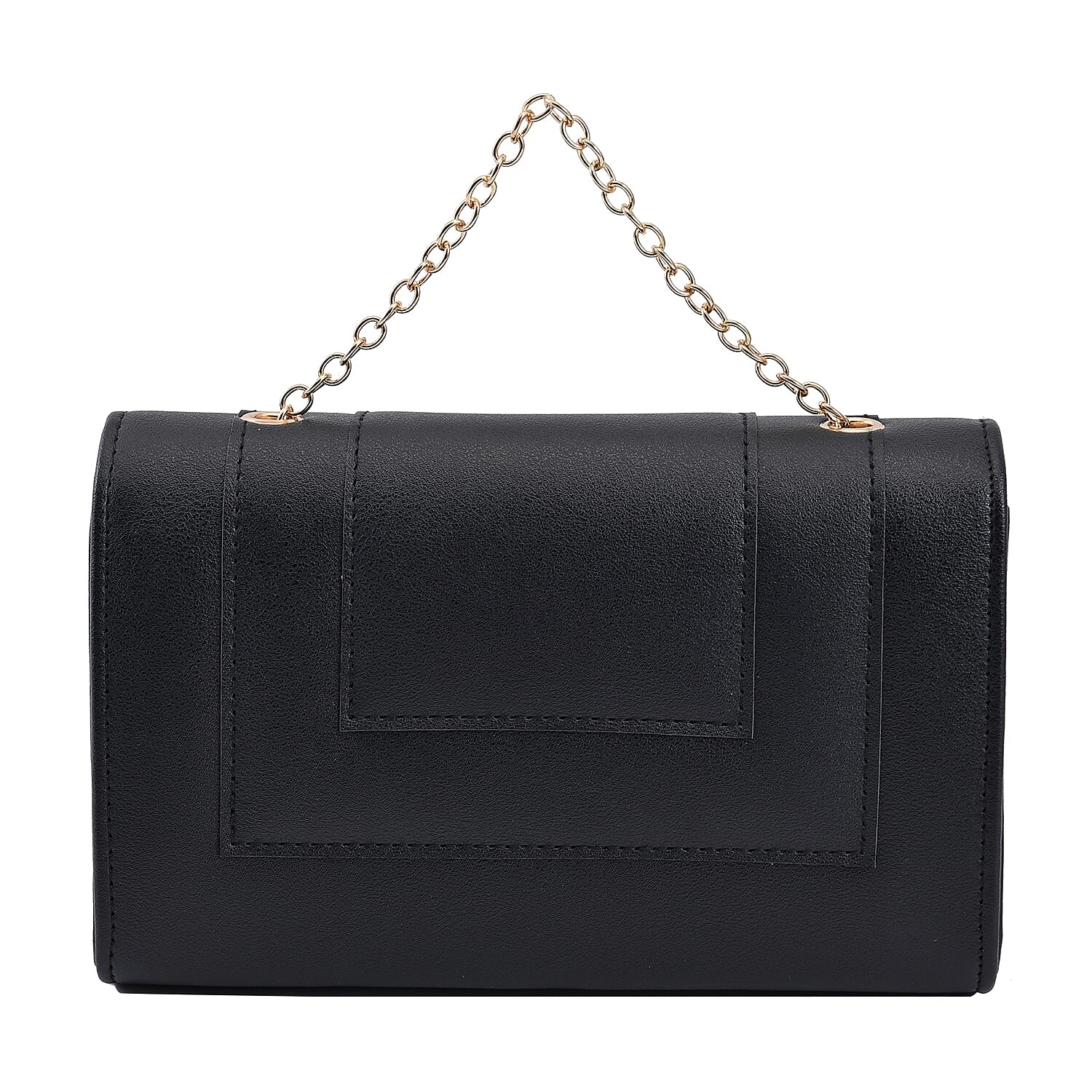 Litchi Grain Pattern Clutch Bag with Metal Chain and Shoulder Strap (Size 22x12x7 Cm) -Black