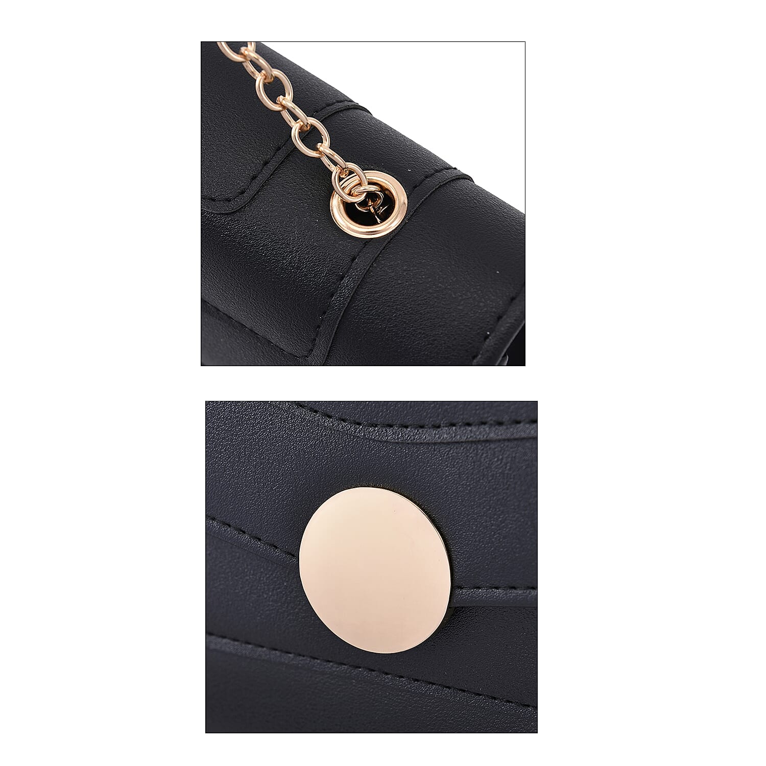 Litchi Grain Pattern Clutch Bag with Metal Chain and Shoulder Strap (Size 22x12x7 Cm) -Black