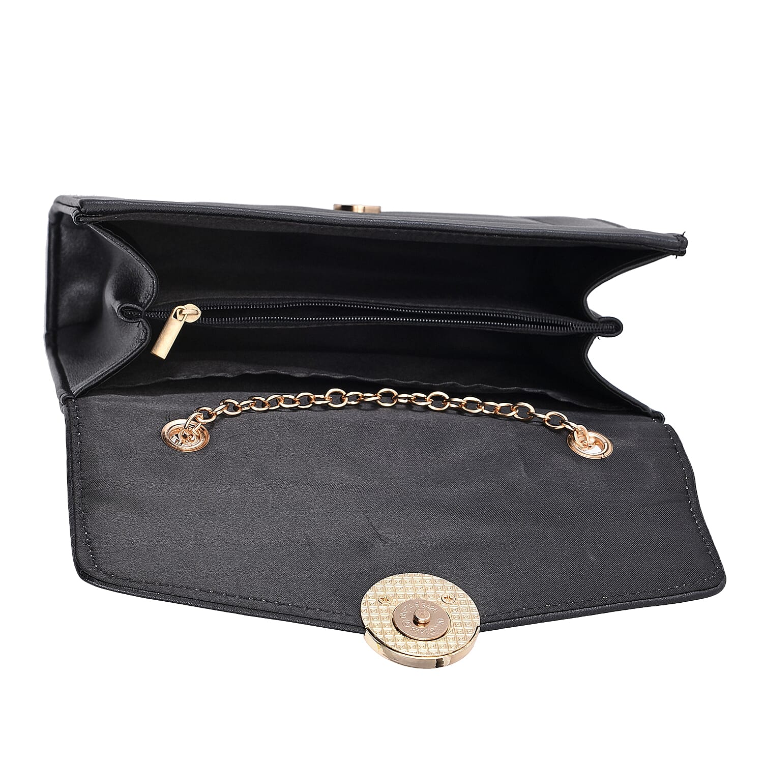 Litchi Grain Pattern Clutch Bag with Metal Chain and Shoulder Strap (Size 22x12x7 Cm) -Black