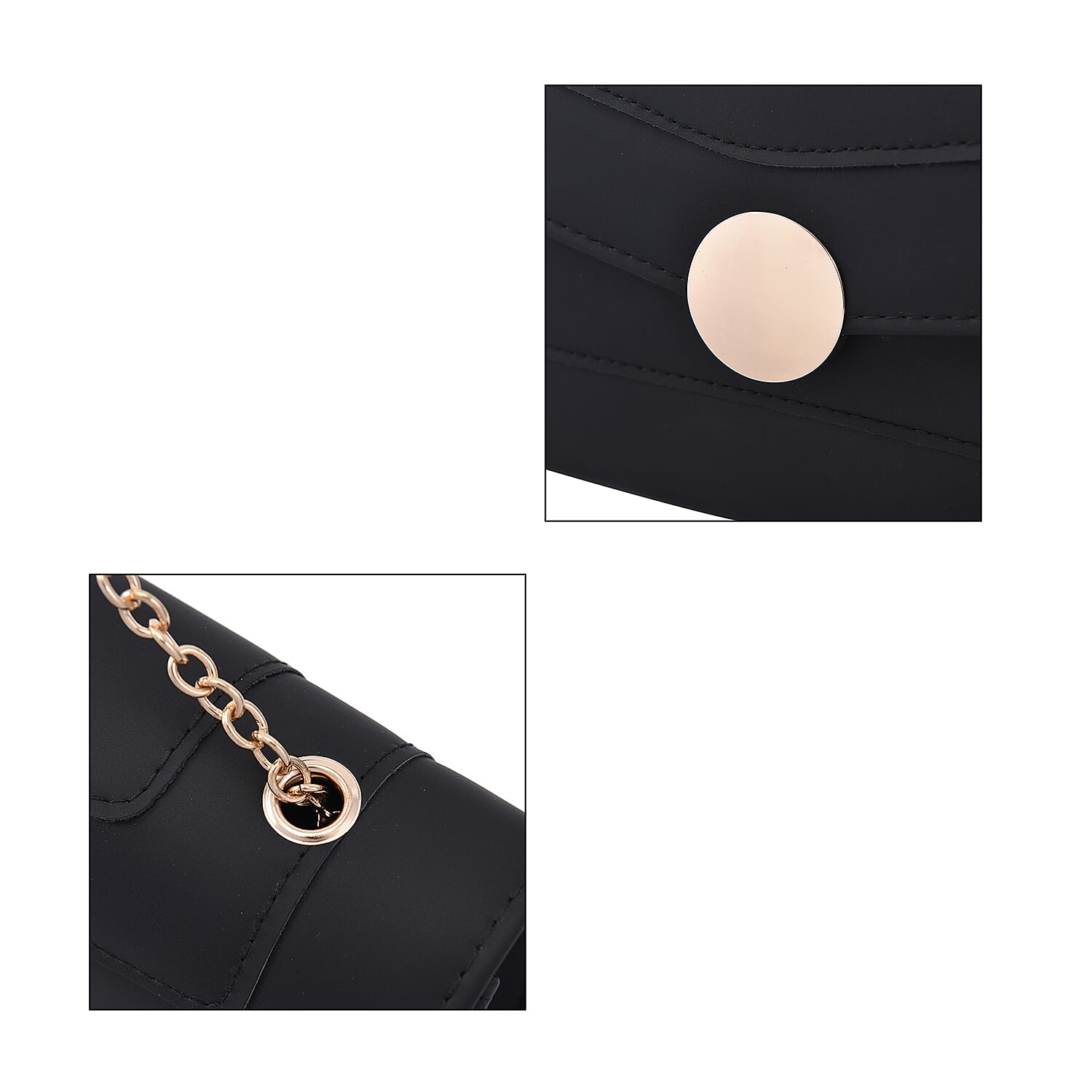 PU Matte Clutch Bag with Metal Chain and Shoulder Strap - Black