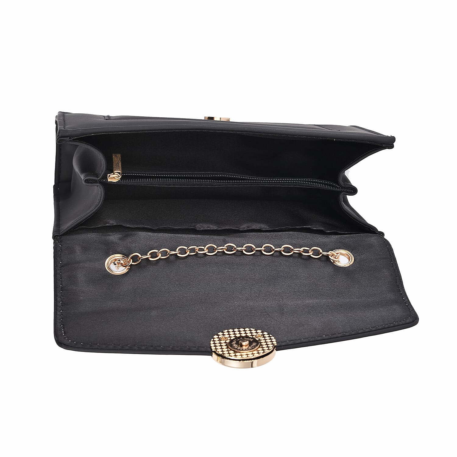 PU Matte Clutch Bag with Metal Chain and Shoulder Strap - Black