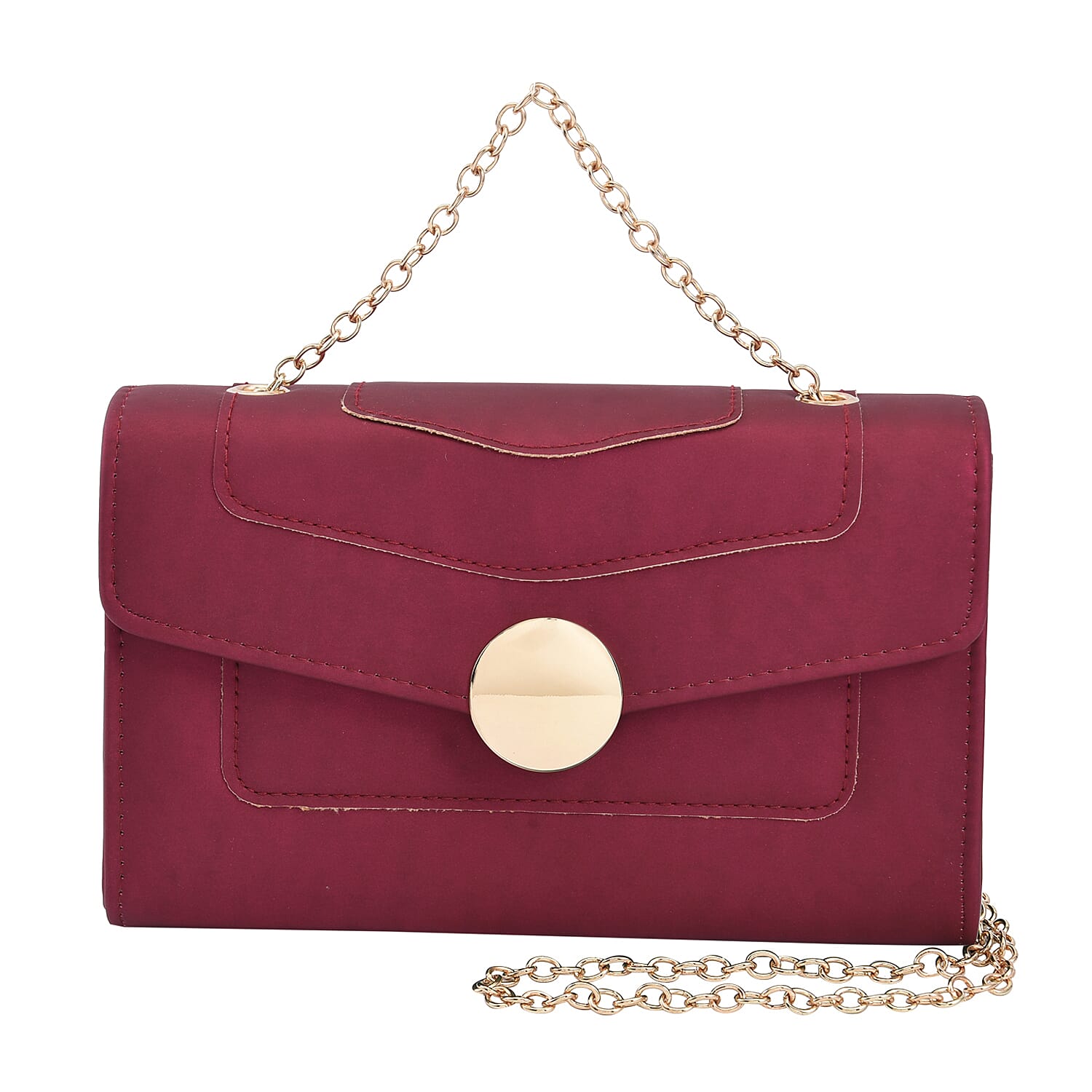 Matte Clutch Bag with Metal Chain and Shoulder Strap (Size 22x12x7 Cm) - Burgundy
