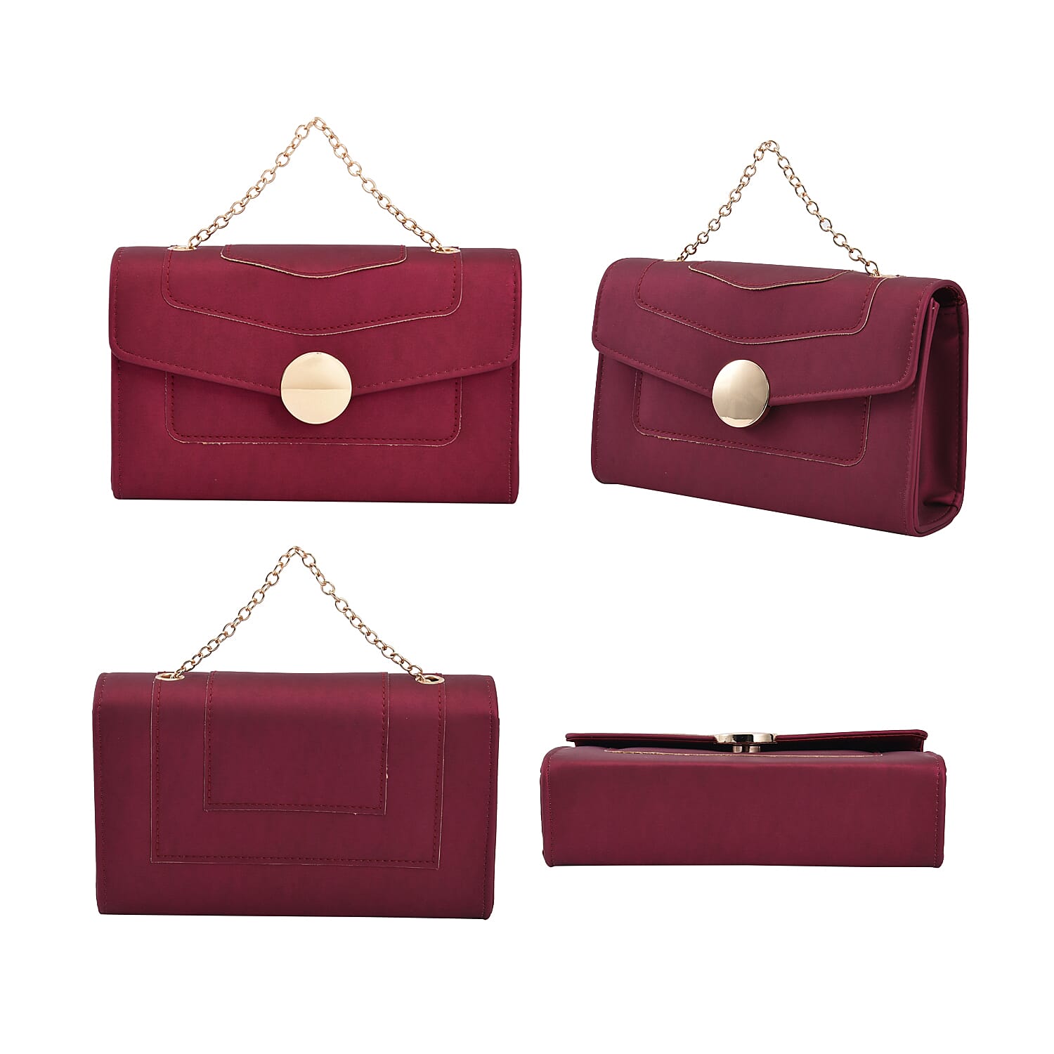 Matte Clutch Bag with Metal Chain and Shoulder Strap (Size 22x12x7 Cm) - Burgundy