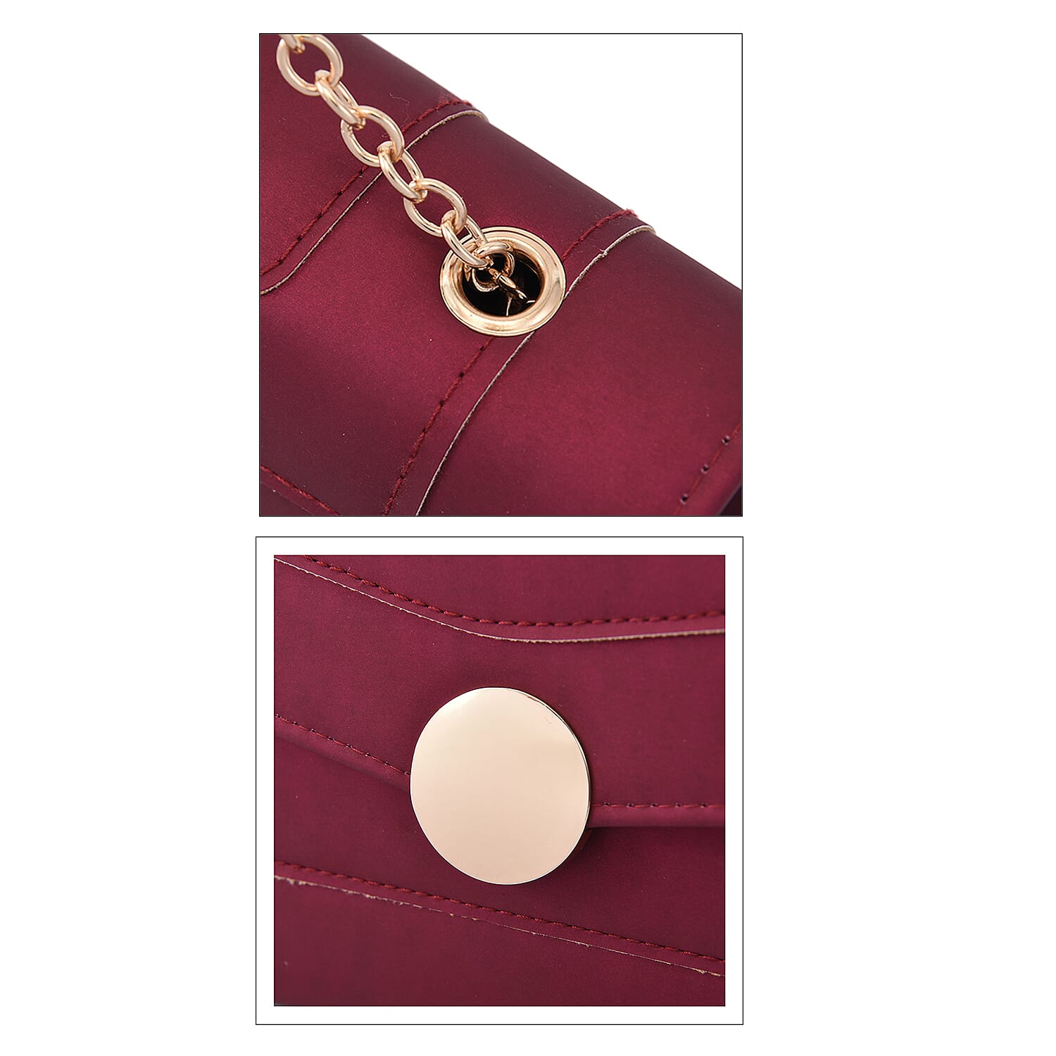 Matte Clutch Bag with Metal Chain and Shoulder Strap (Size 22x12x7 Cm) - Burgundy