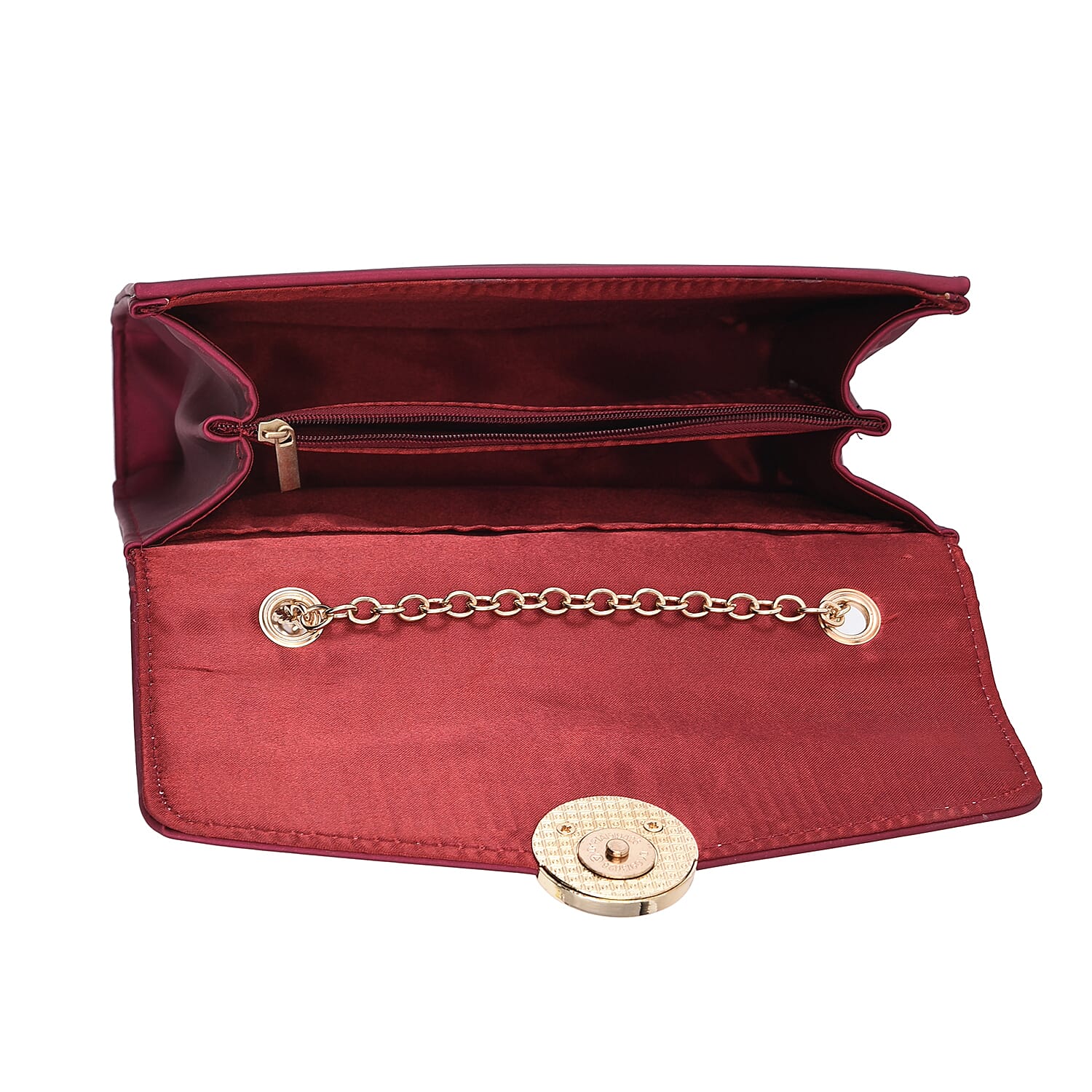 Matte Clutch Bag with Metal Chain and Shoulder Strap (Size 22x12x7 Cm) - Burgundy
