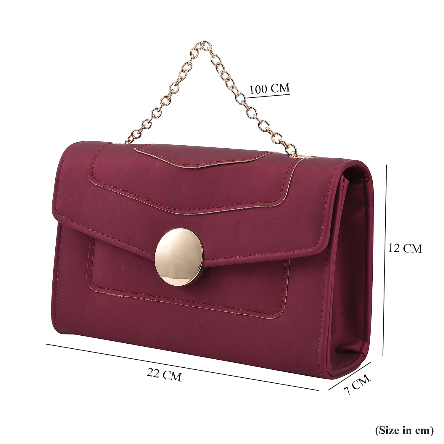 Matte Clutch Bag with Metal Chain and Shoulder Strap (Size 22x12x7 Cm) - Burgundy
