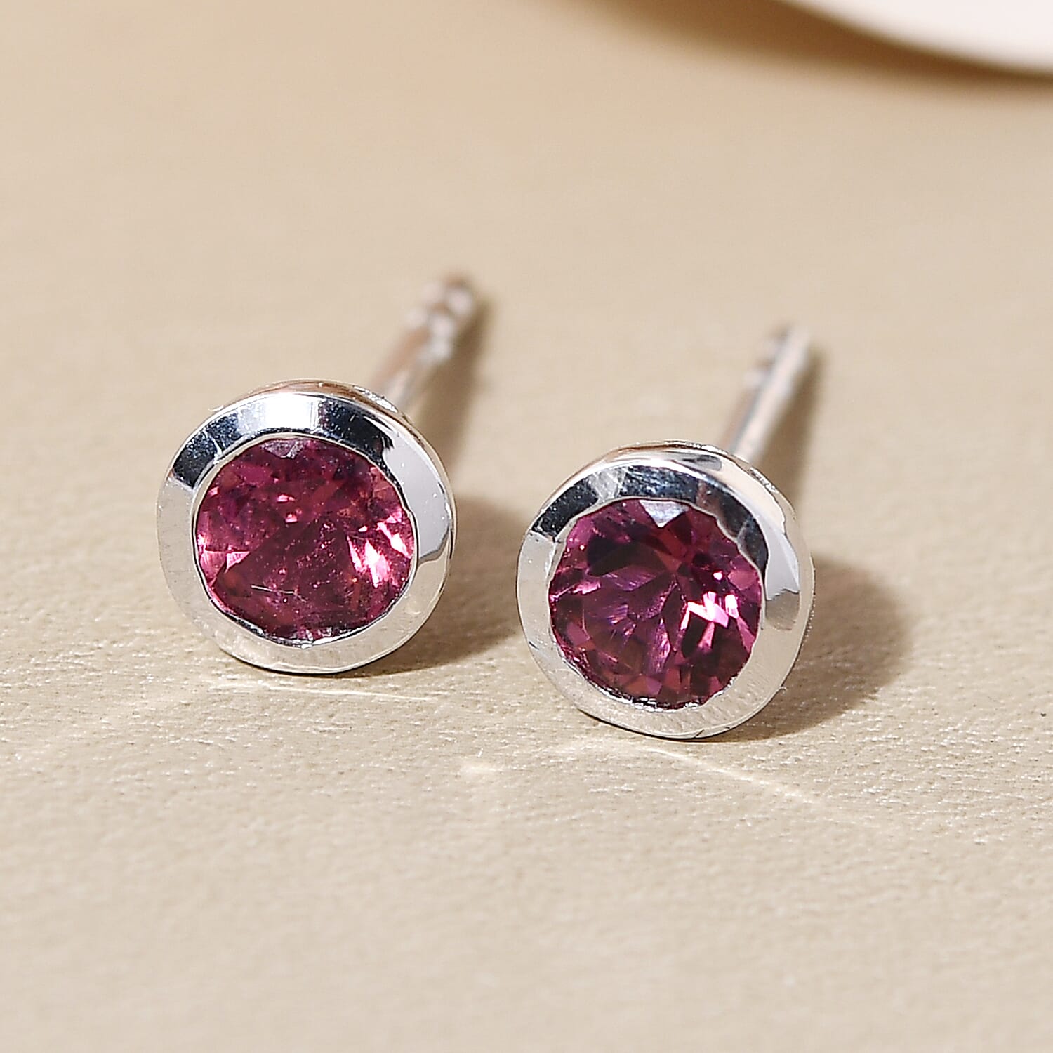 RACHEL GALLEY Pink Tourmaline Stud Earrings (With Push Back) in Rhodium Overlay Sterling Silver