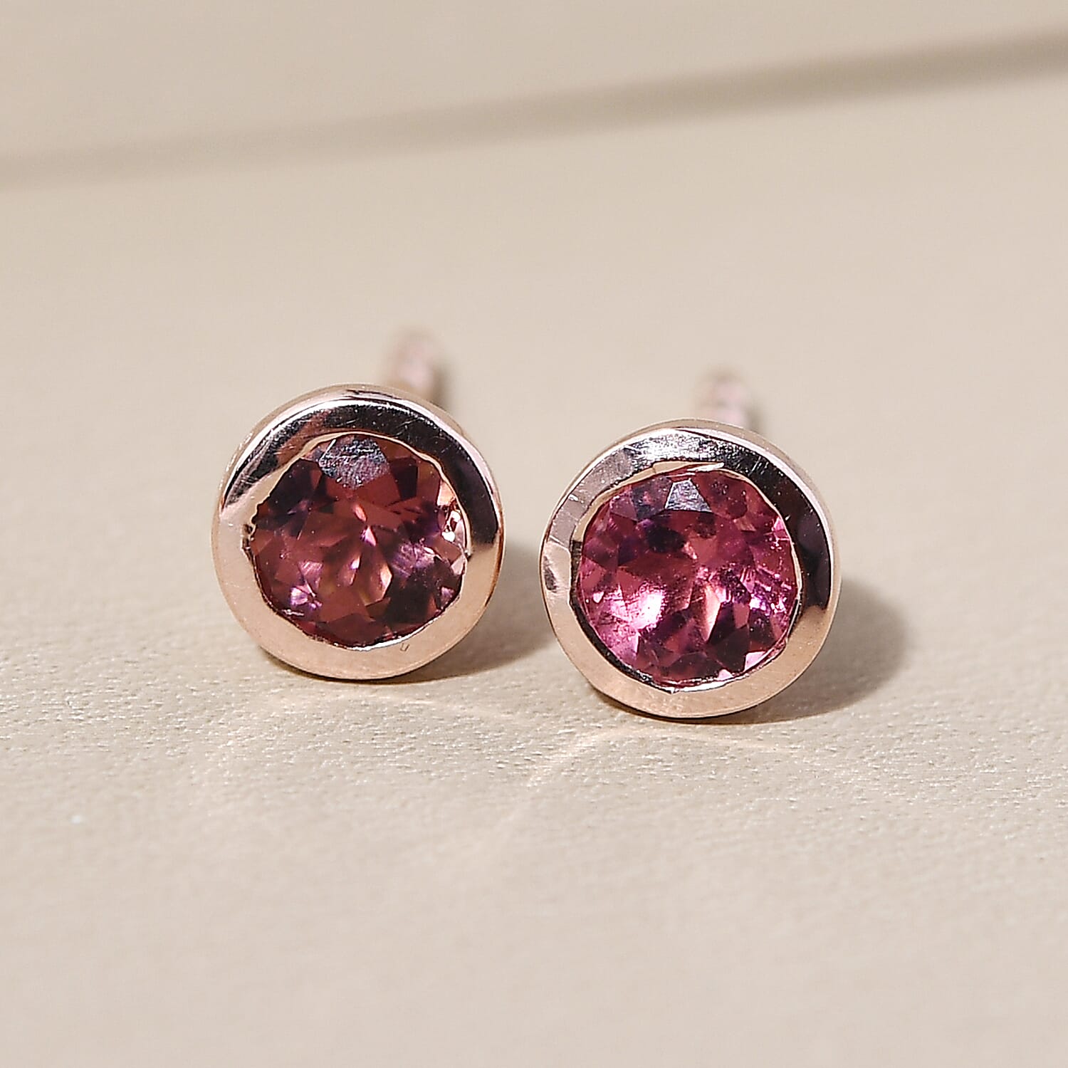 RACHEL GALLEY Pink Tourmaline Stud Earrings (with Push Back) in Vermeil Rose Gold Overlay Sterling Silver