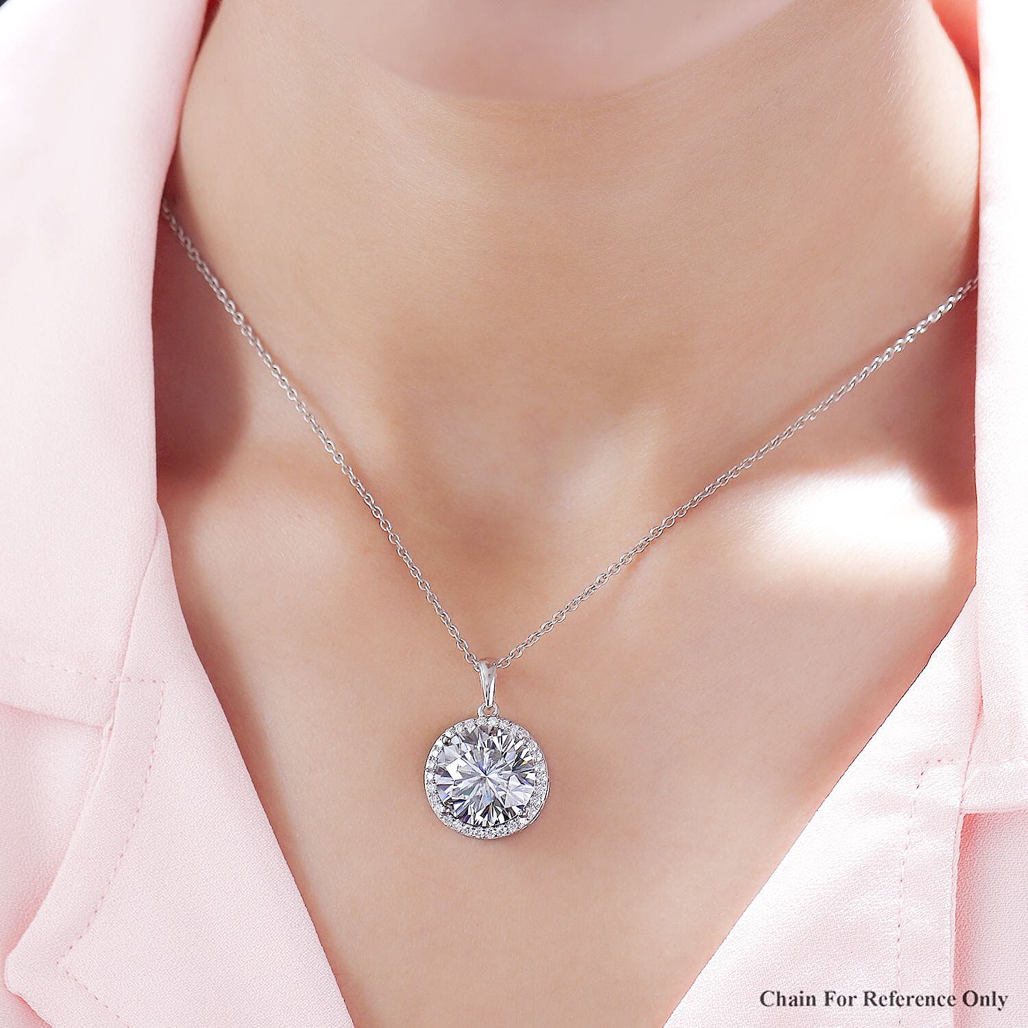 Moissanite Pendant in Platinum Overlay Sterling Silver 9.63 Ct.