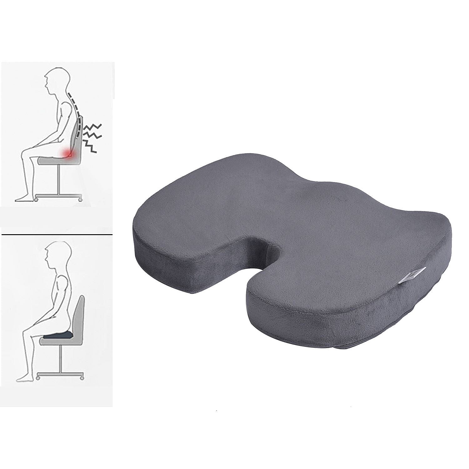 Memory Foam Seat Cushion (Size 44x35x7 cm) - Dark Grey